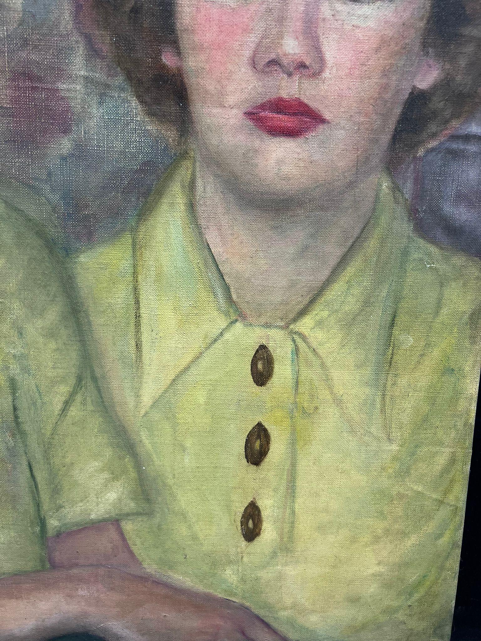 Großes französisches Ölgemälde der 1930er Jahre, Twin Sisters in Yellow Blouses, Inneneinrichtung (Impressionismus), Painting, von French School
