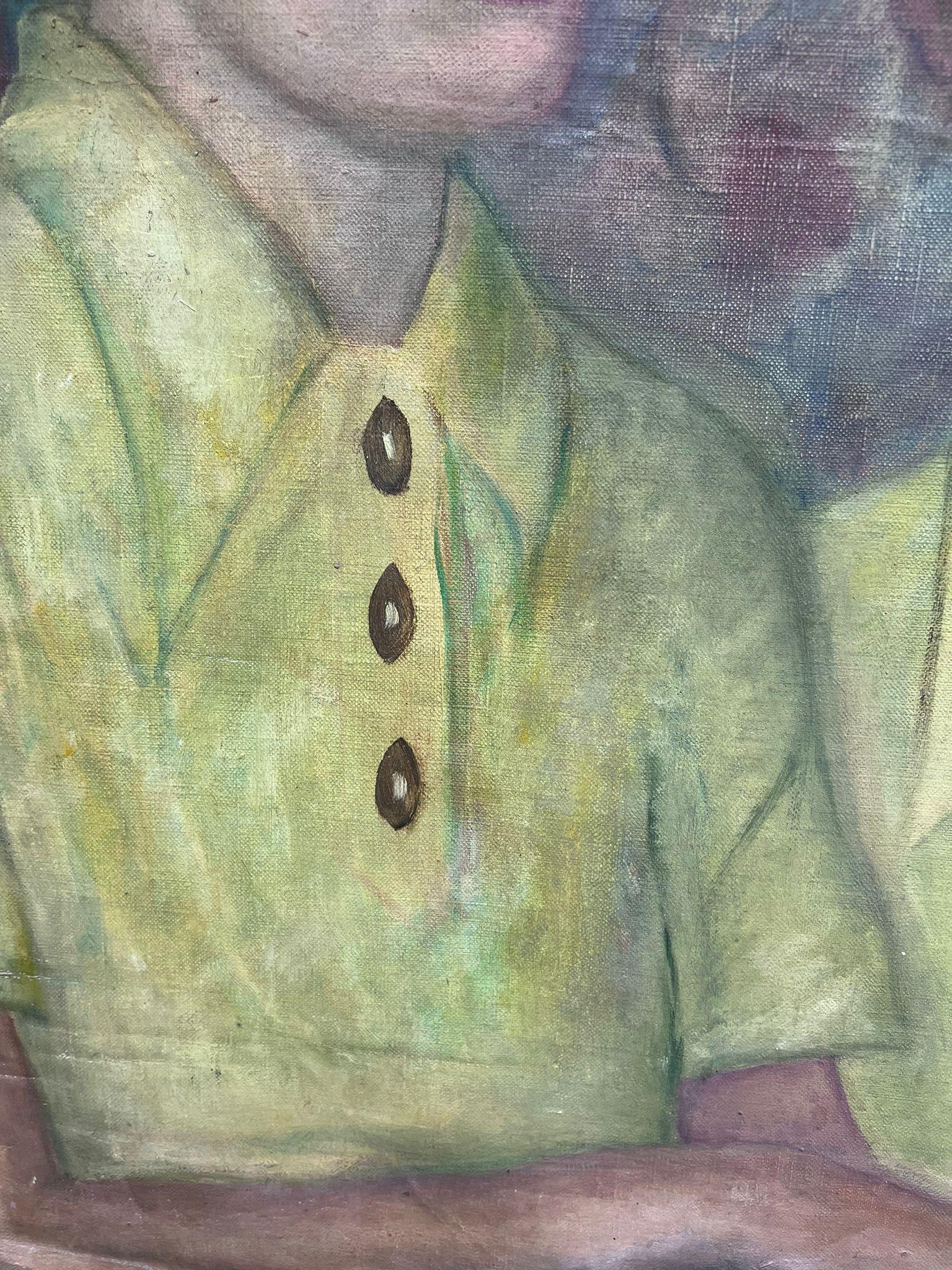 Großes französisches Ölgemälde der 1930er Jahre, Twin Sisters in Yellow Blouses, Inneneinrichtung (Gelb), Figurative Painting, von French School