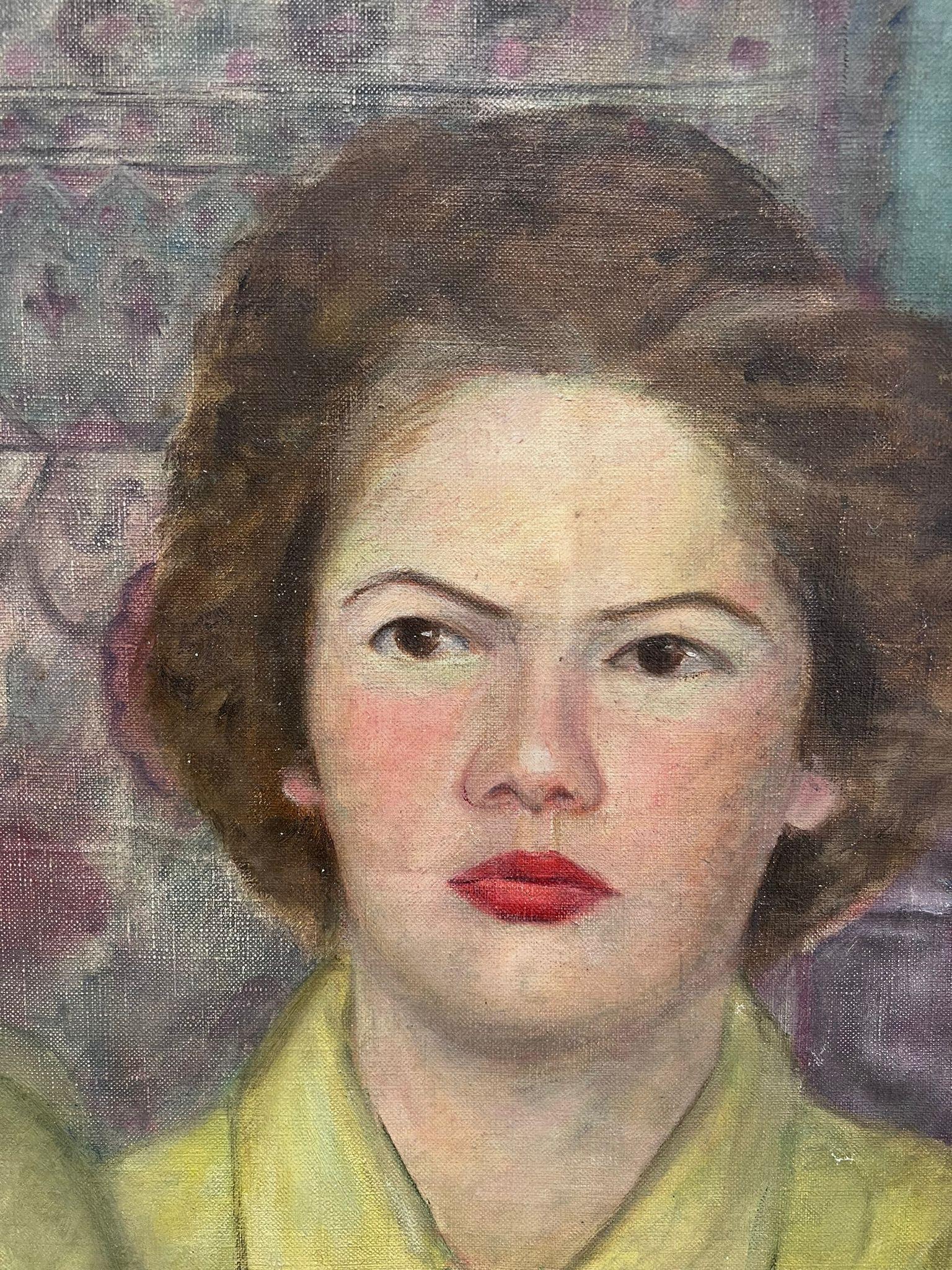 Großes französisches Ölgemälde der 1930er Jahre, Twin Sisters in Yellow Blouses, Inneneinrichtung im Angebot 1