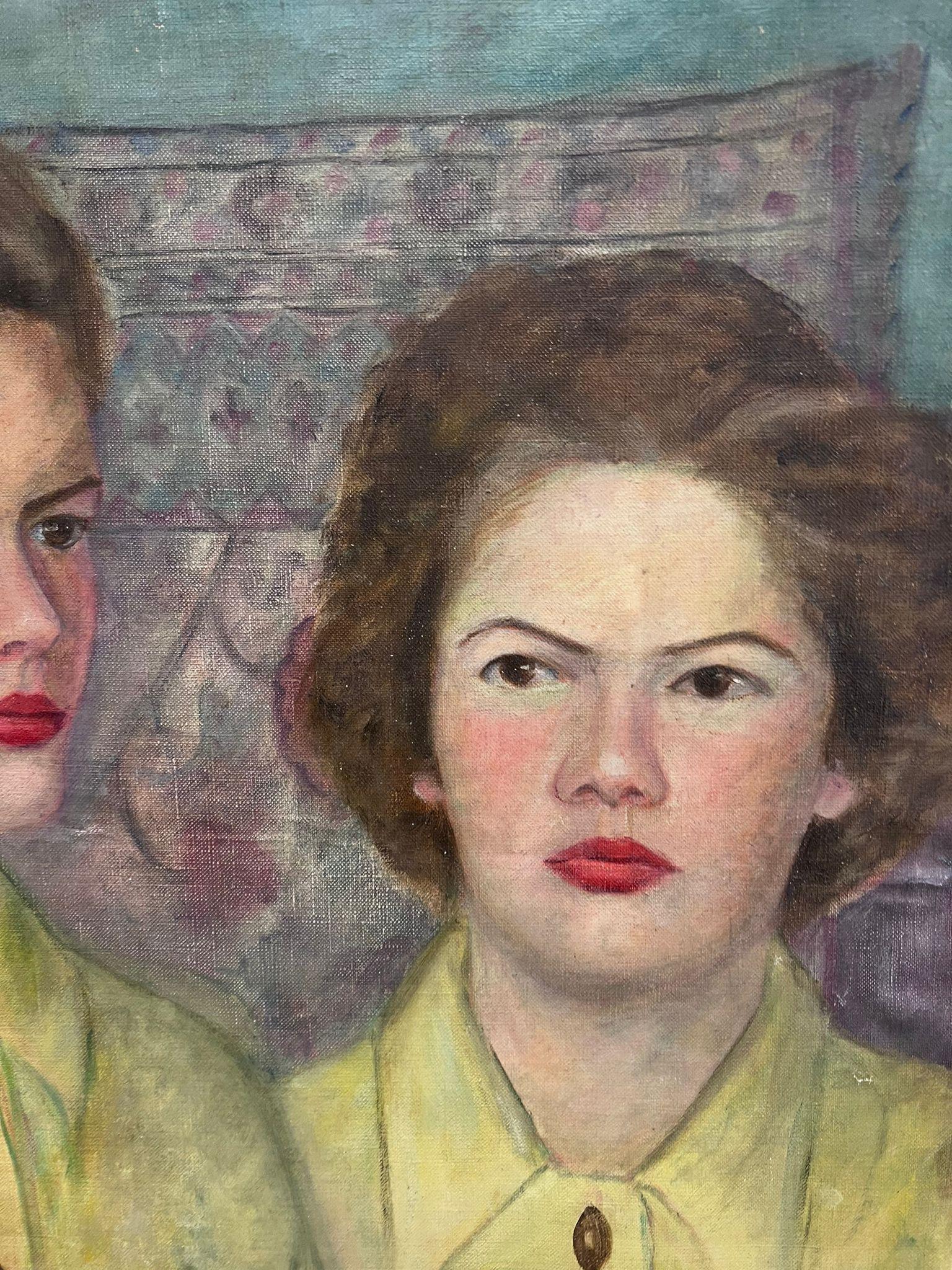 Großes französisches Ölgemälde der 1930er Jahre, Twin Sisters in Yellow Blouses, Inneneinrichtung im Angebot 2