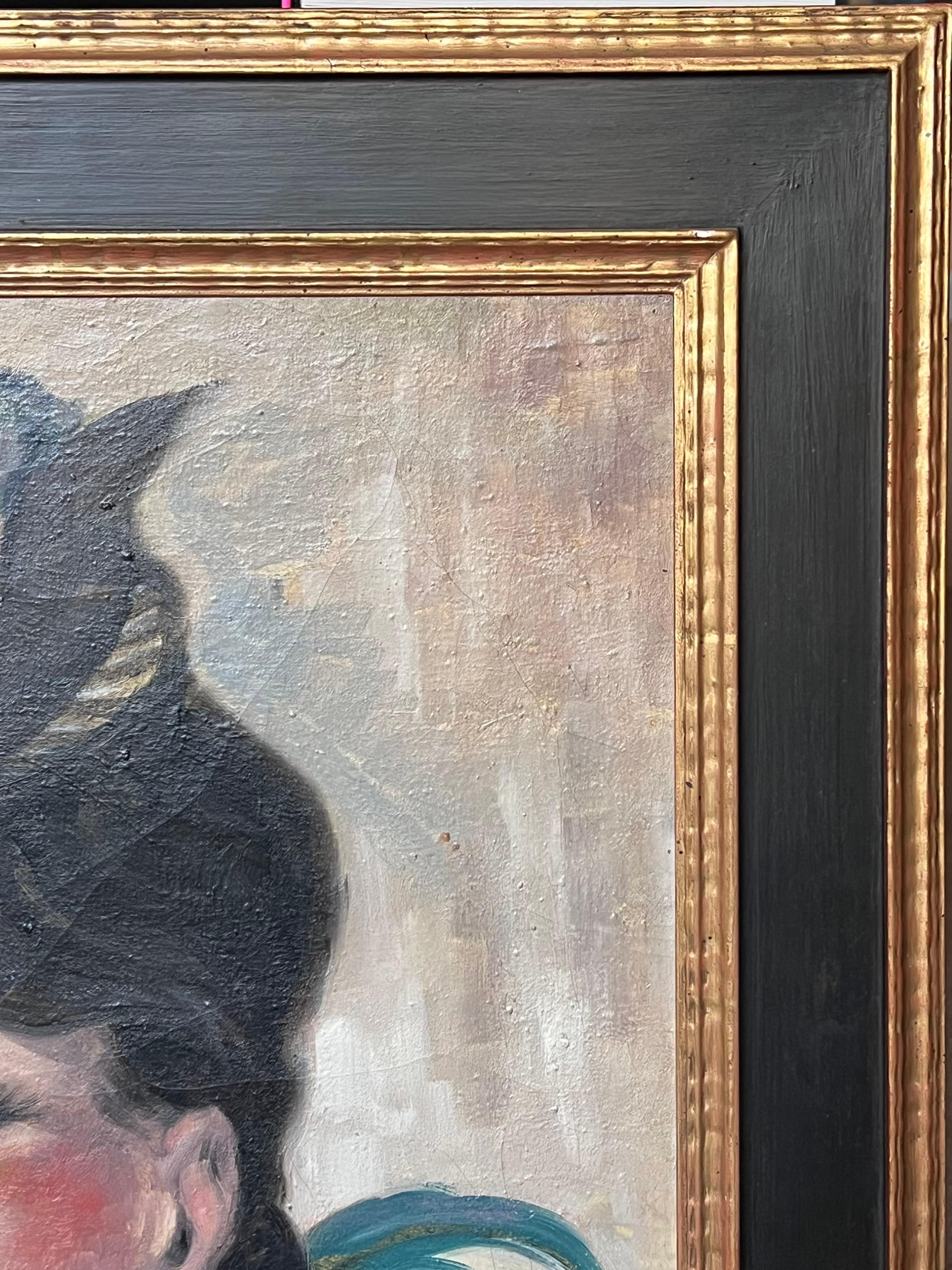 Pintura al óleo de la escuela parisina de 1930 Retrato de dama a la moda de la Belle Epoque - Painting Escuela francesa de French School