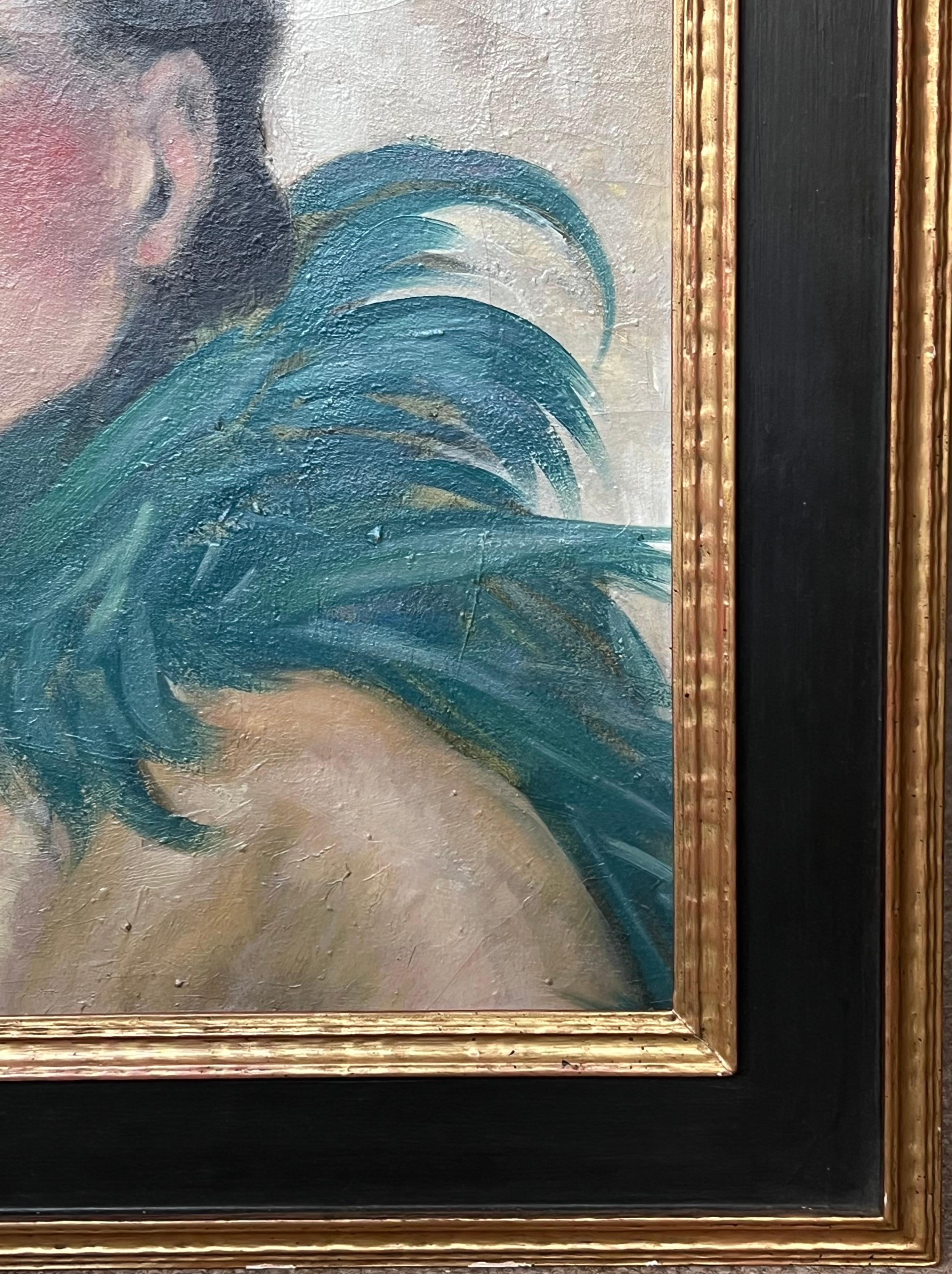 Pintura al óleo de la escuela parisina de 1930 Retrato de dama a la moda de la Belle Epoque en venta 2