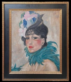 1930's Paris School Oil Painting Portrait of Belle Epoque Fashionable Lady