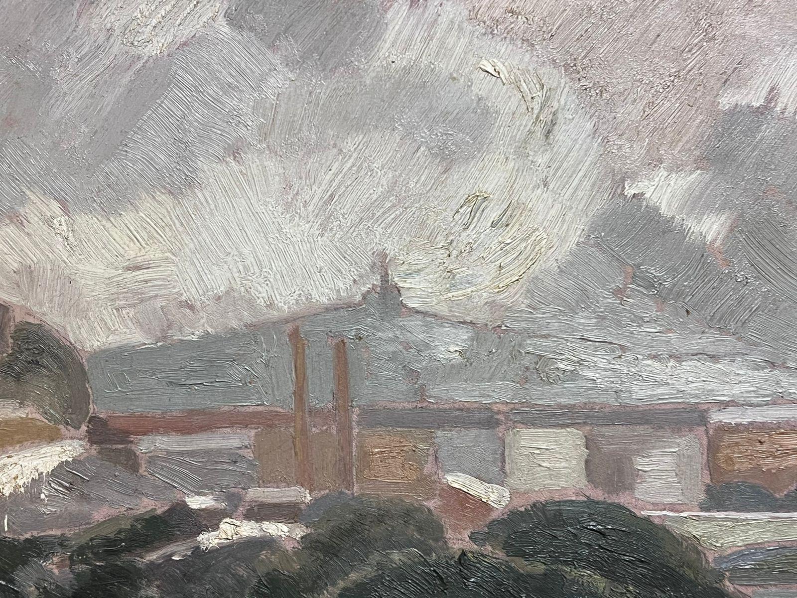 1940's Pintura al Óleo Impresionista Francesa Firmada Paisaje Ocupado con Puente en venta 1