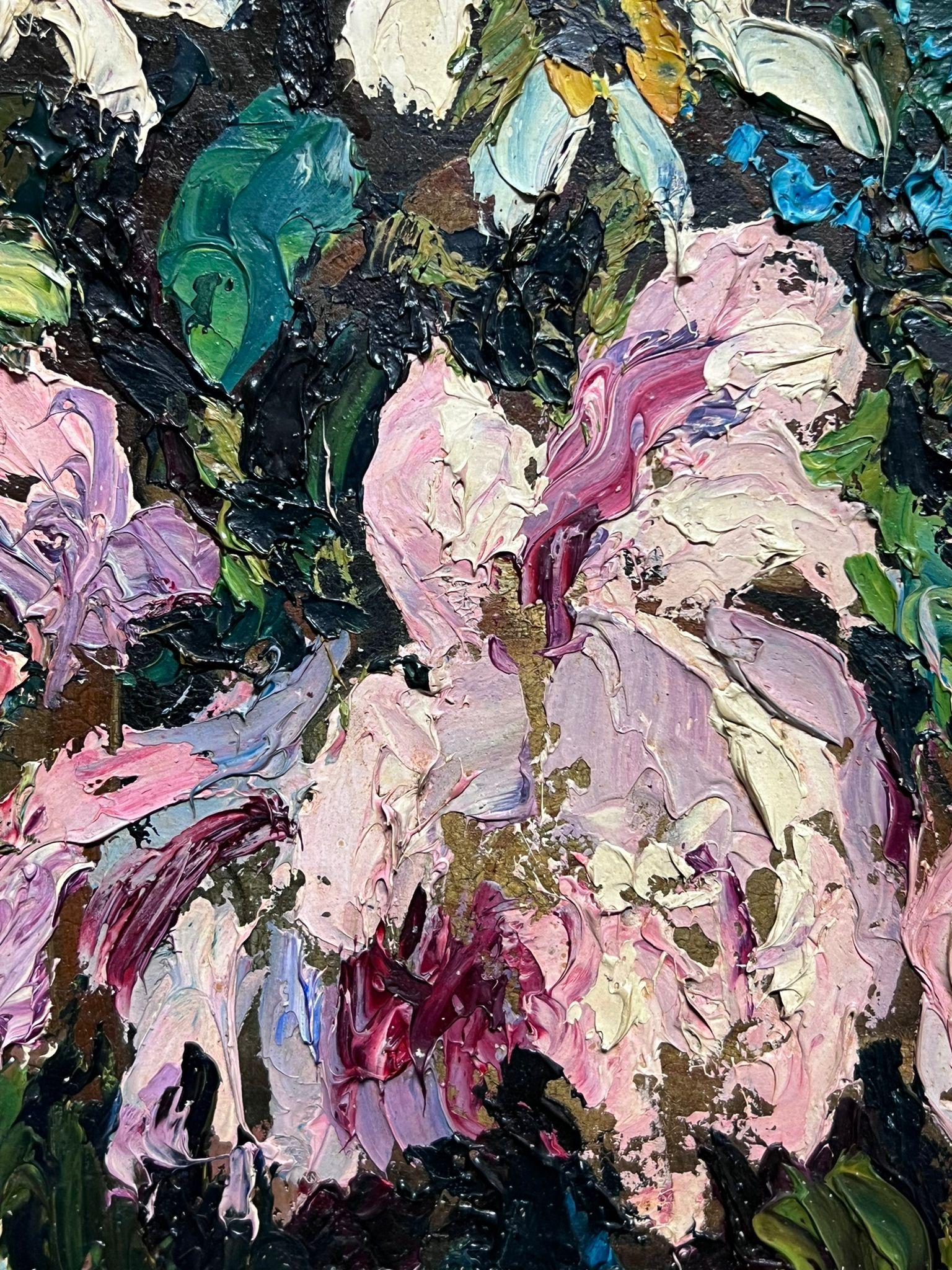 Olio firmato da un post impressionista francese degli anni '40 Fiori rosa impastati molto spessi in vendita 6