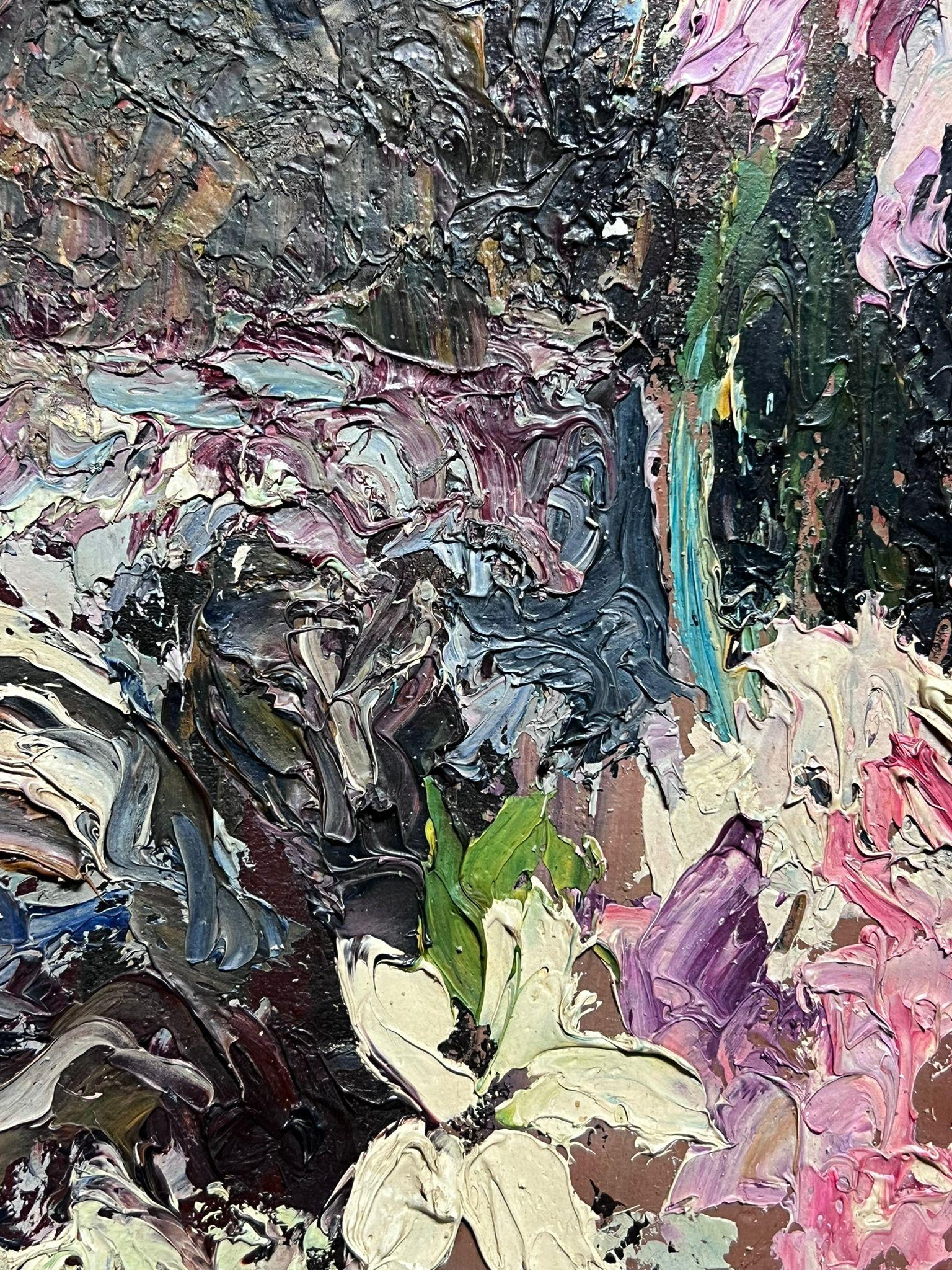 Olio firmato da un post impressionista francese degli anni '40 Fiori rosa impastati molto spessi in vendita 2