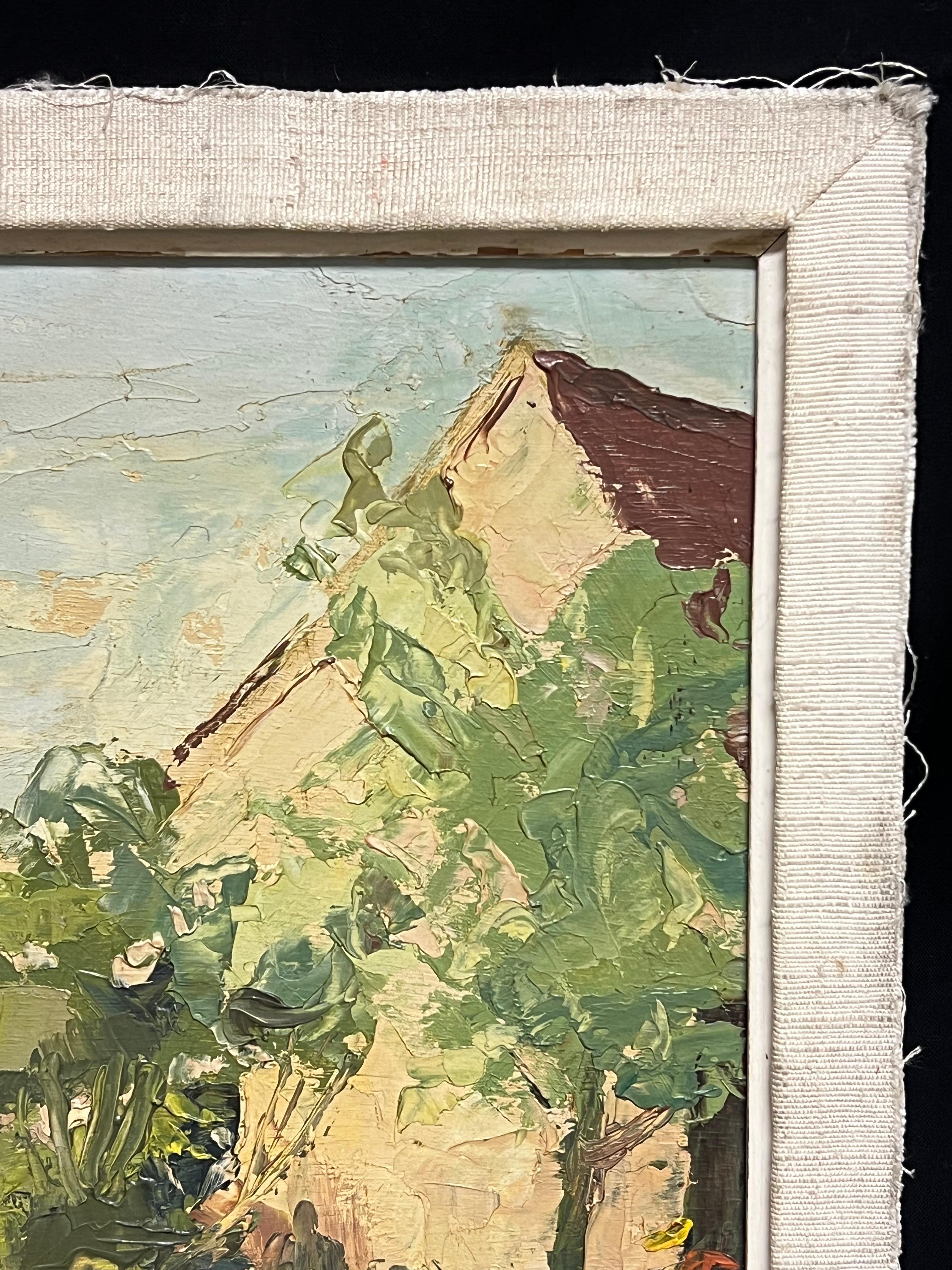 1940er Jahre Französisch signiert Öl Expressionist Landschaft Riverside Scene im Angebot 5