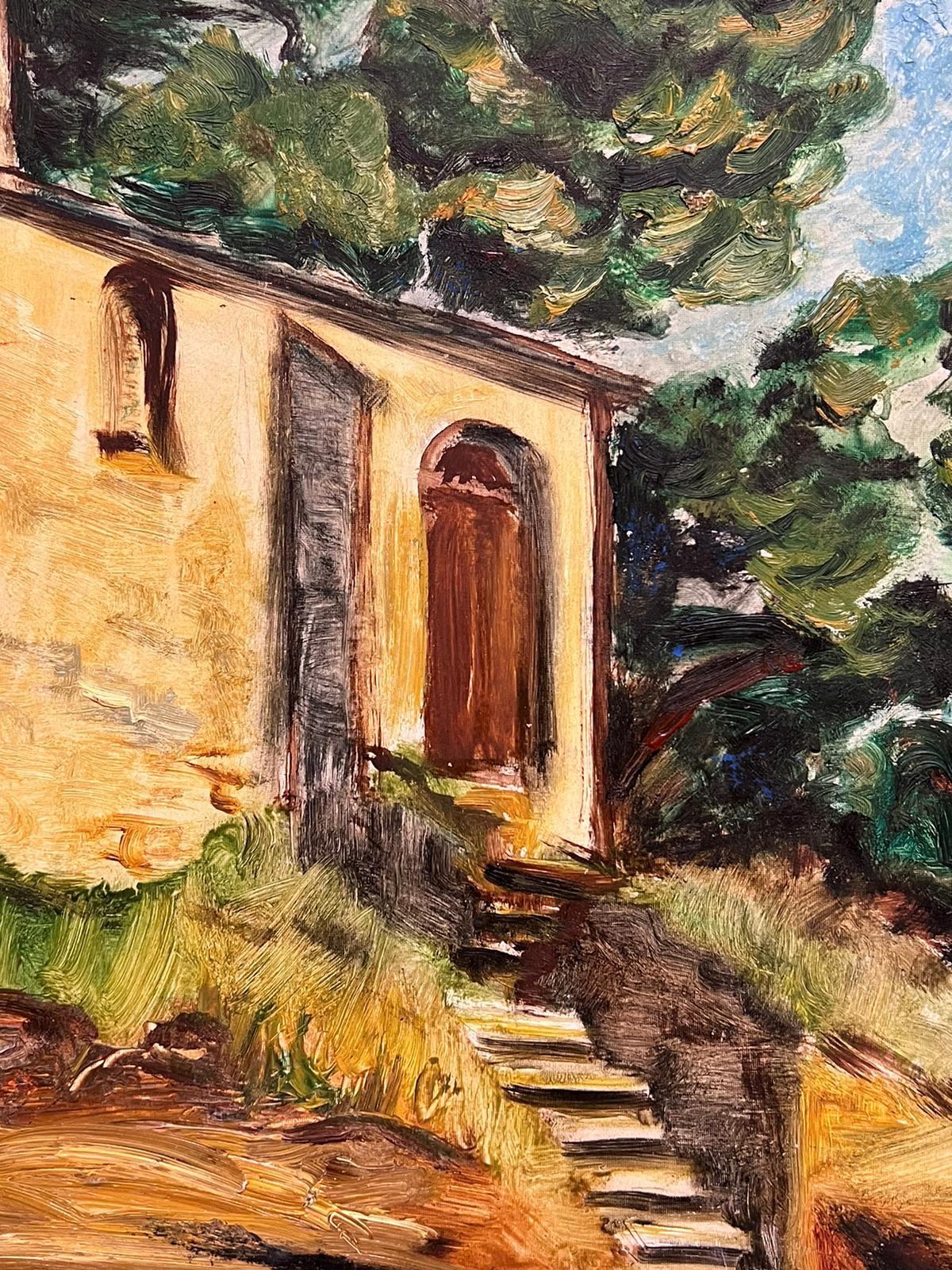 1950s French Impressionist Oil Painting Old Provencal Chateau Building Landscape For Sale 1