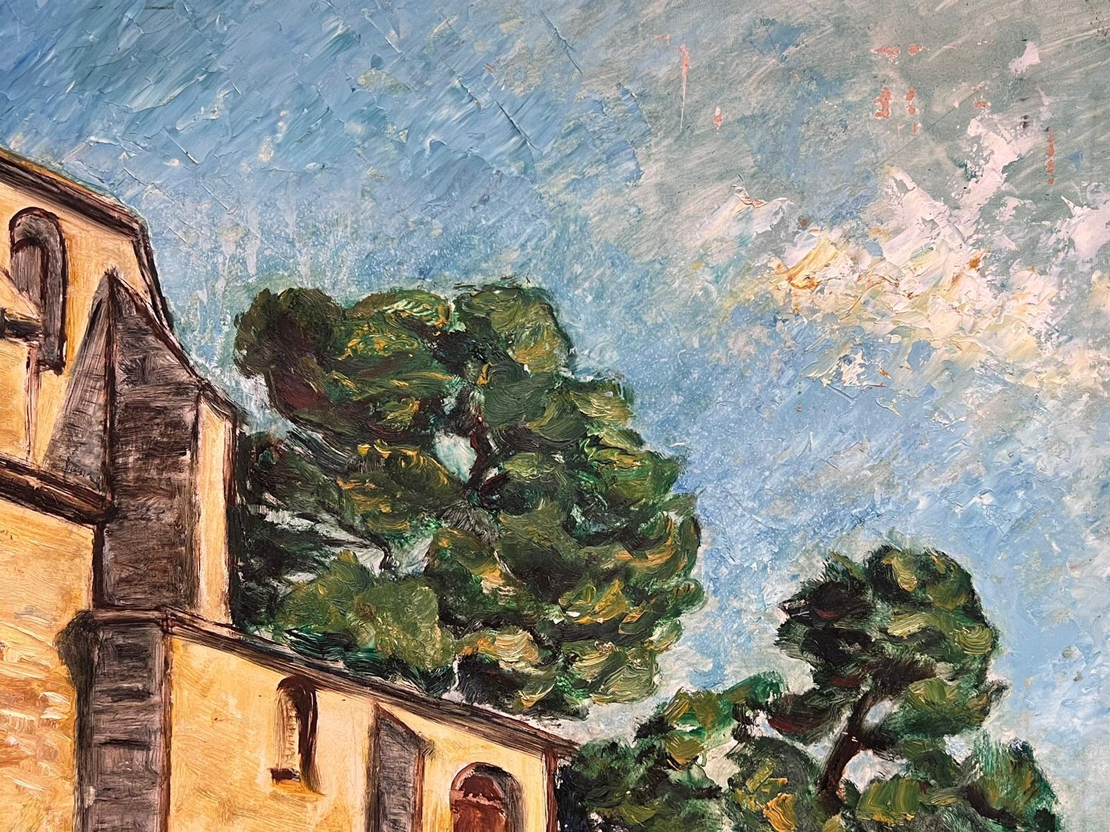 Französisches impressionistisches Ölgemälde eines alten provenzalischen Schlosses, Gebäudes und Landschaft, 1950er Jahre (Braun), Landscape Painting, von French School