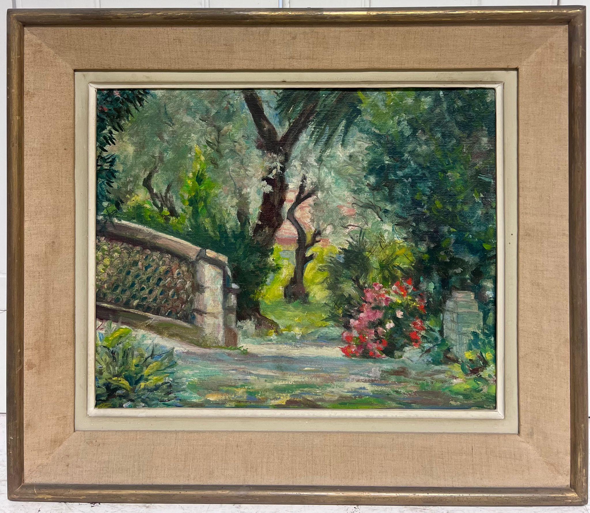 1950's French Impressionist Signed Oil view Renoirs Garden Cagnes sur Mer France - Painting by French School