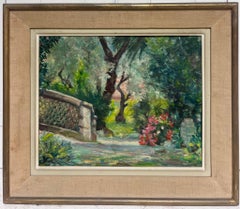 1950's French Impressionist Signed Oil view Renoirs Garden Cagnes sur Mer France