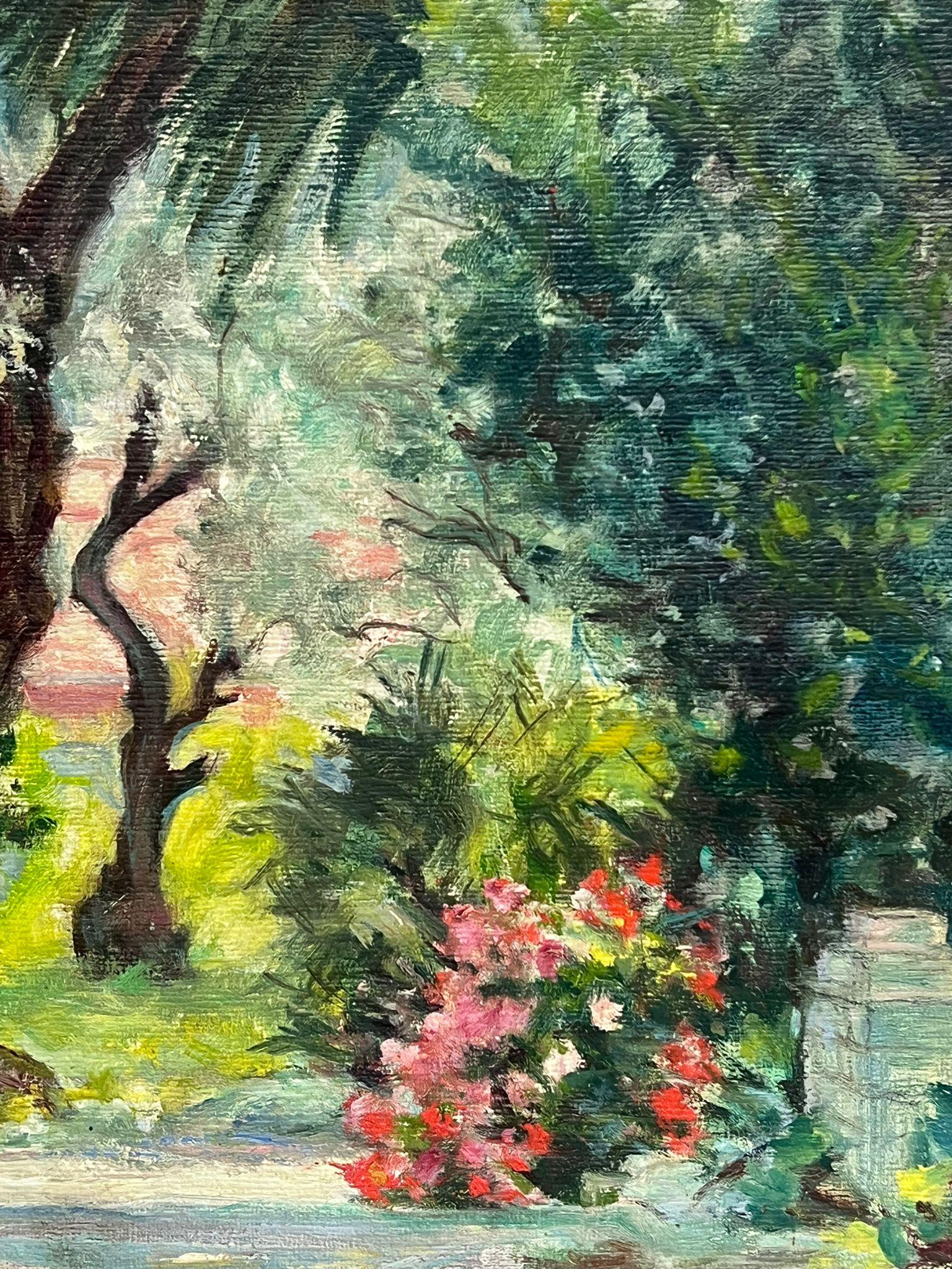 1950's French Impressionist Signed Oil view Renoirs Garden Cagnes sur Mer France For Sale 2