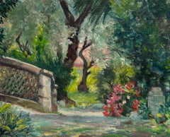 1950's French Impressionist Signed Oil view Renoirs Garden Cagnes sur Mer France