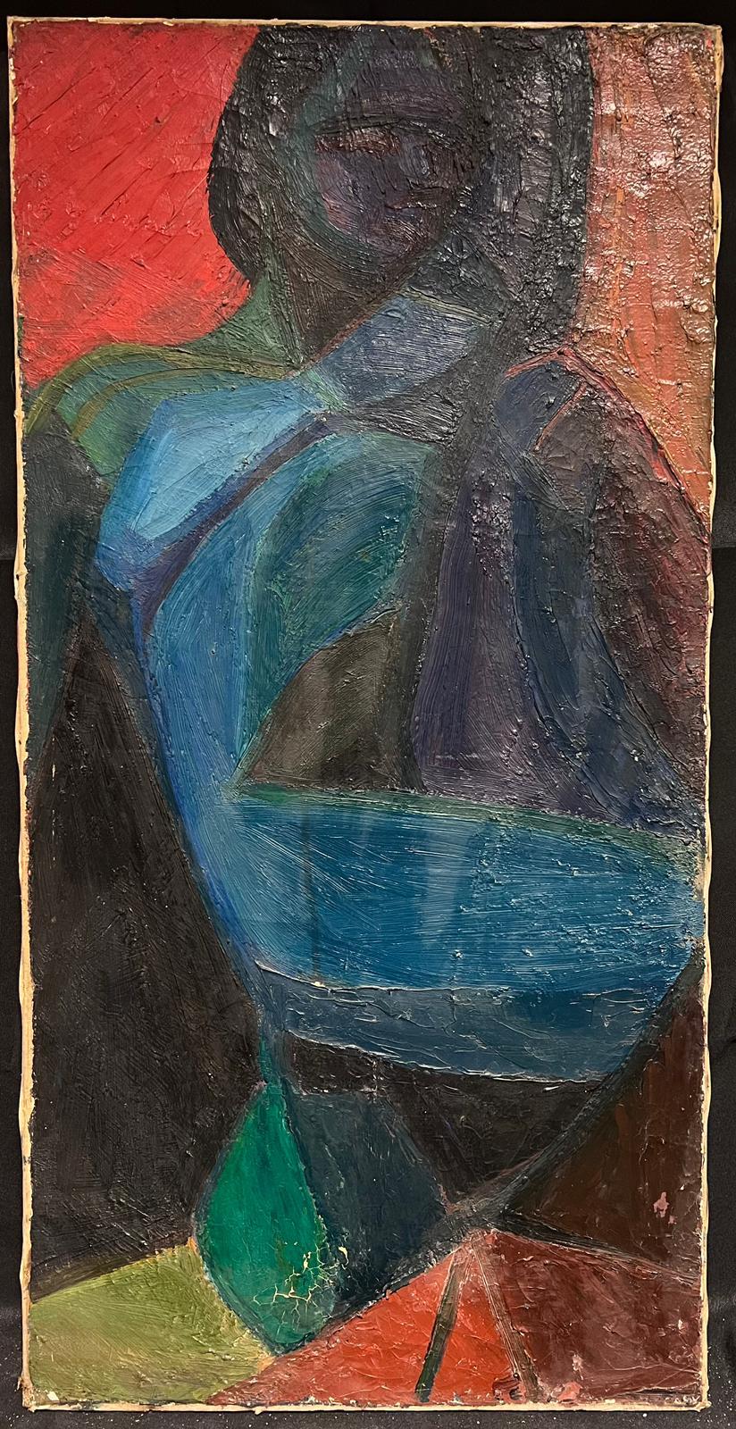 Pittura a olio cubista francese del 1950, tela di grandi dimensioni, lavoro figurativo - Painting di French School