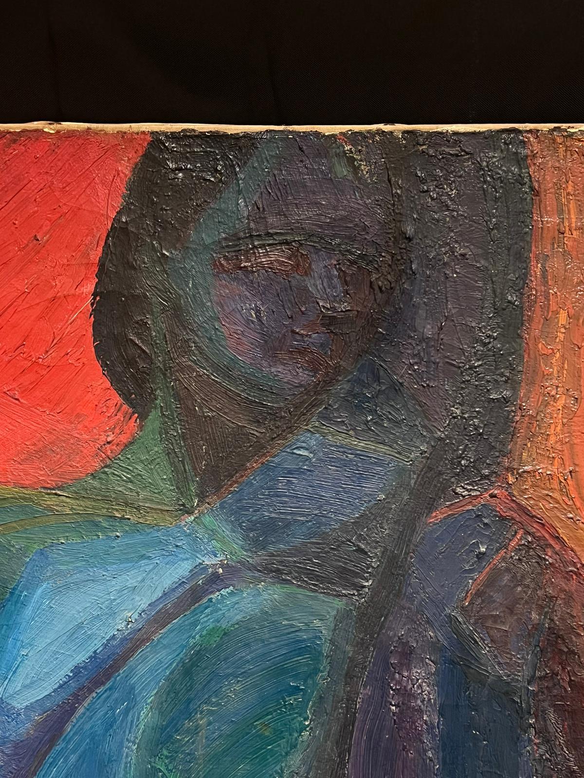 Pittura a olio cubista francese del 1950, tela di grandi dimensioni, lavoro figurativo 1