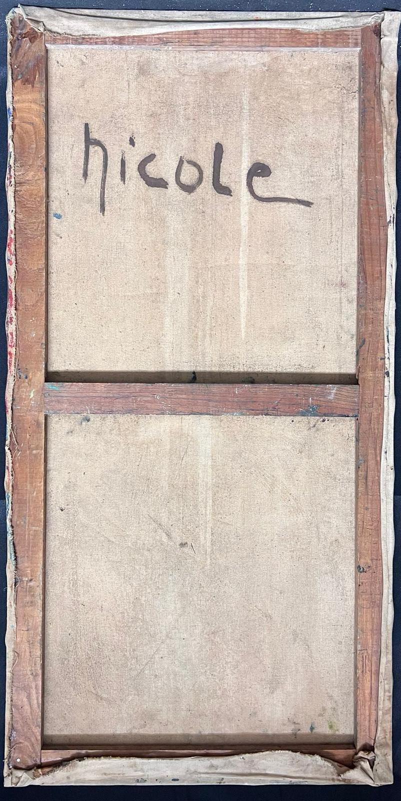 Pittura a olio cubista francese del 1950, tela di grandi dimensioni, lavoro figurativo 2
