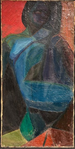 1950's French Modernist Cubist Oil Painting Large Canvas Figurative Work