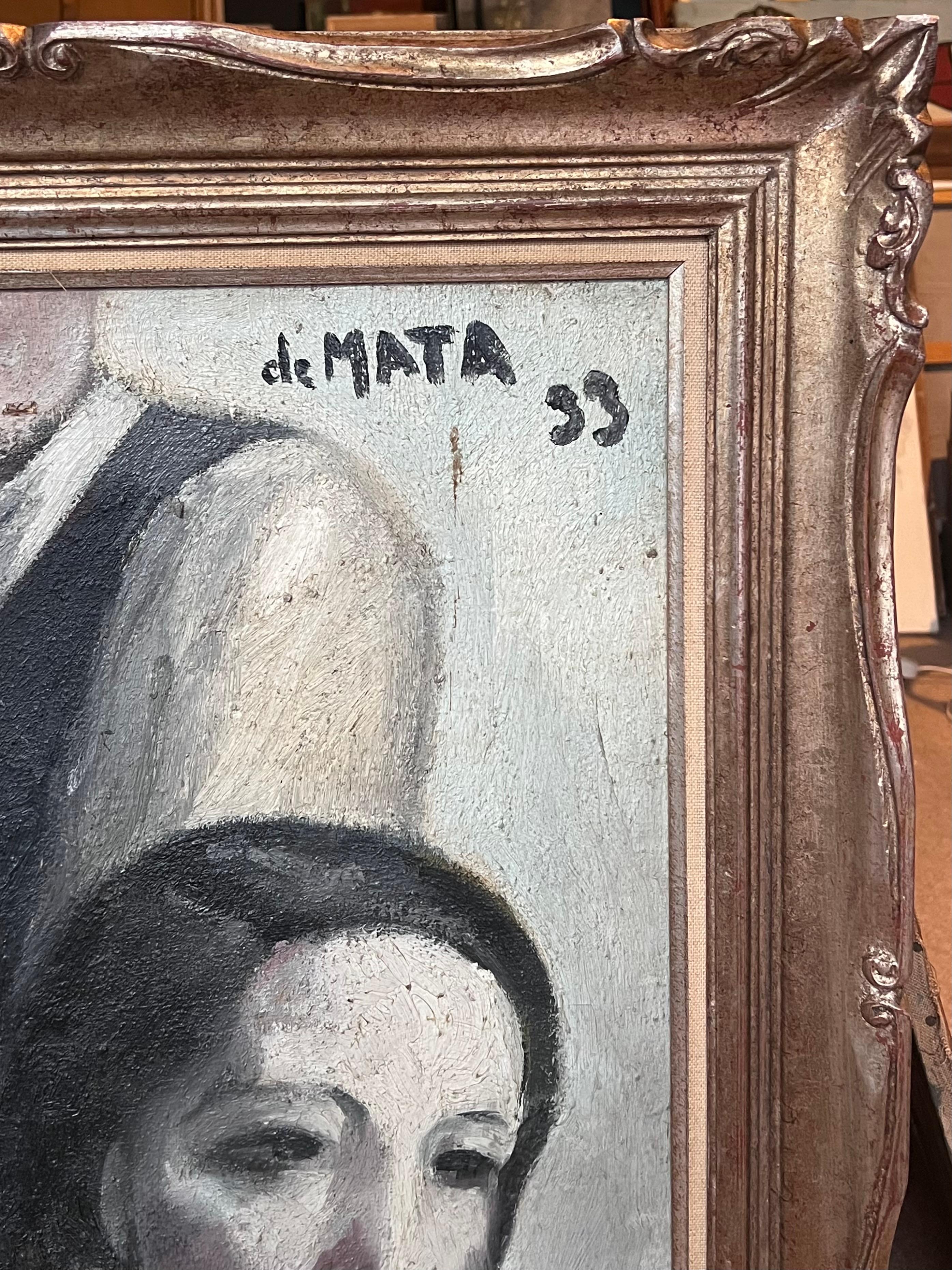 1950's Retrato Atmosférico de Pareja Gris Blanco Negro Firmado - Painting Posimpresionista de French School