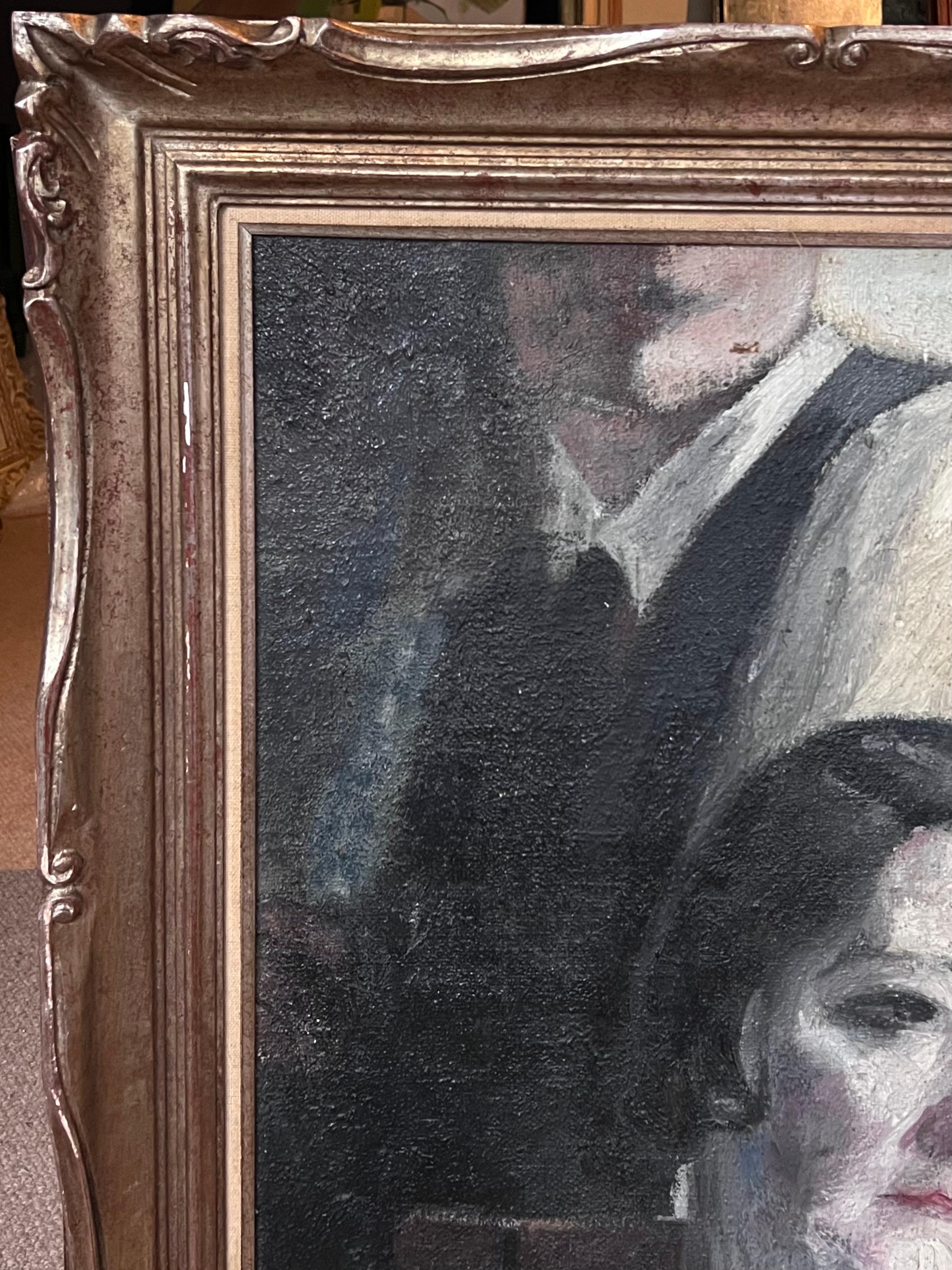 La pareja
Artista francés, mediados del siglo XX
firmado y fechado 59'
óleo sobre lienzo firmado, enmarcado 
enmarcado: 27 x 23 pulgadas
lienzo: 24 x 20 pulgadas
Procedencia: colección privada, París
Estado: algunas marcas menores, sano y en buen
