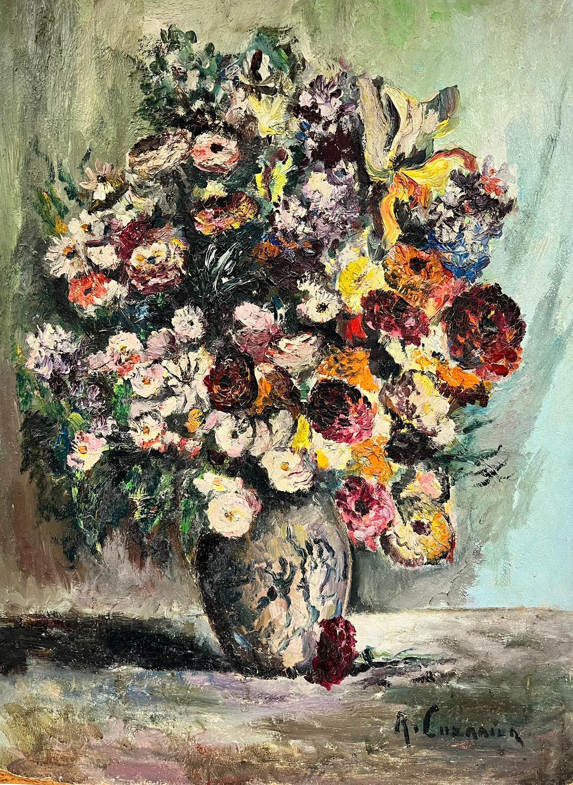 1950's French Post Impressionist Signed Oil Flowers in a Vase, very colorful