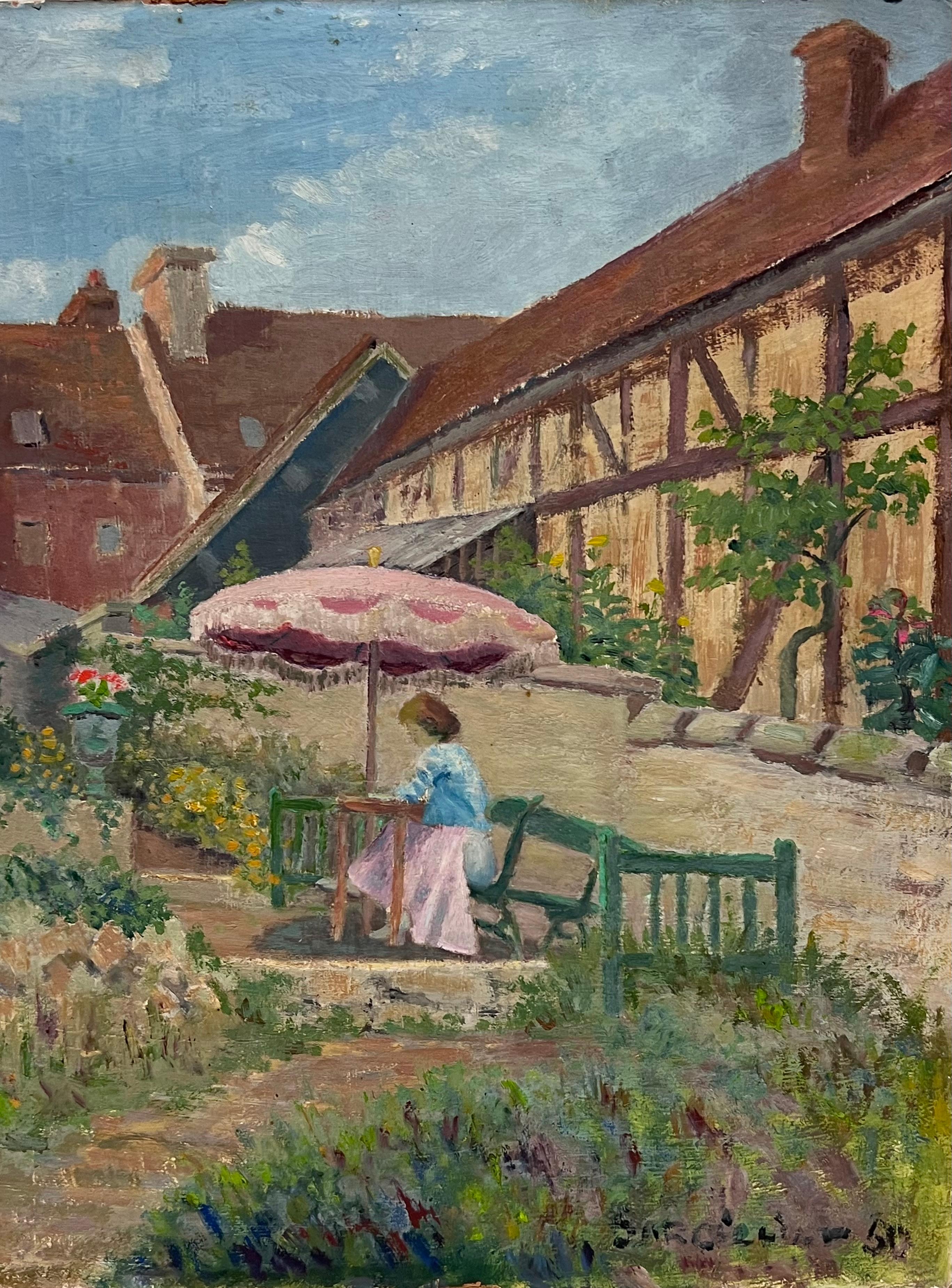 Le jardin de cottage français
École française, milieu du 20e siècle
indistinctement signé, daté des années 1950
huile sur toile, encadrée dans le cadre d'origine
encadré : 22 x 15 pouces
toile : 16 x 19 pouces
Provenance : collection privée,