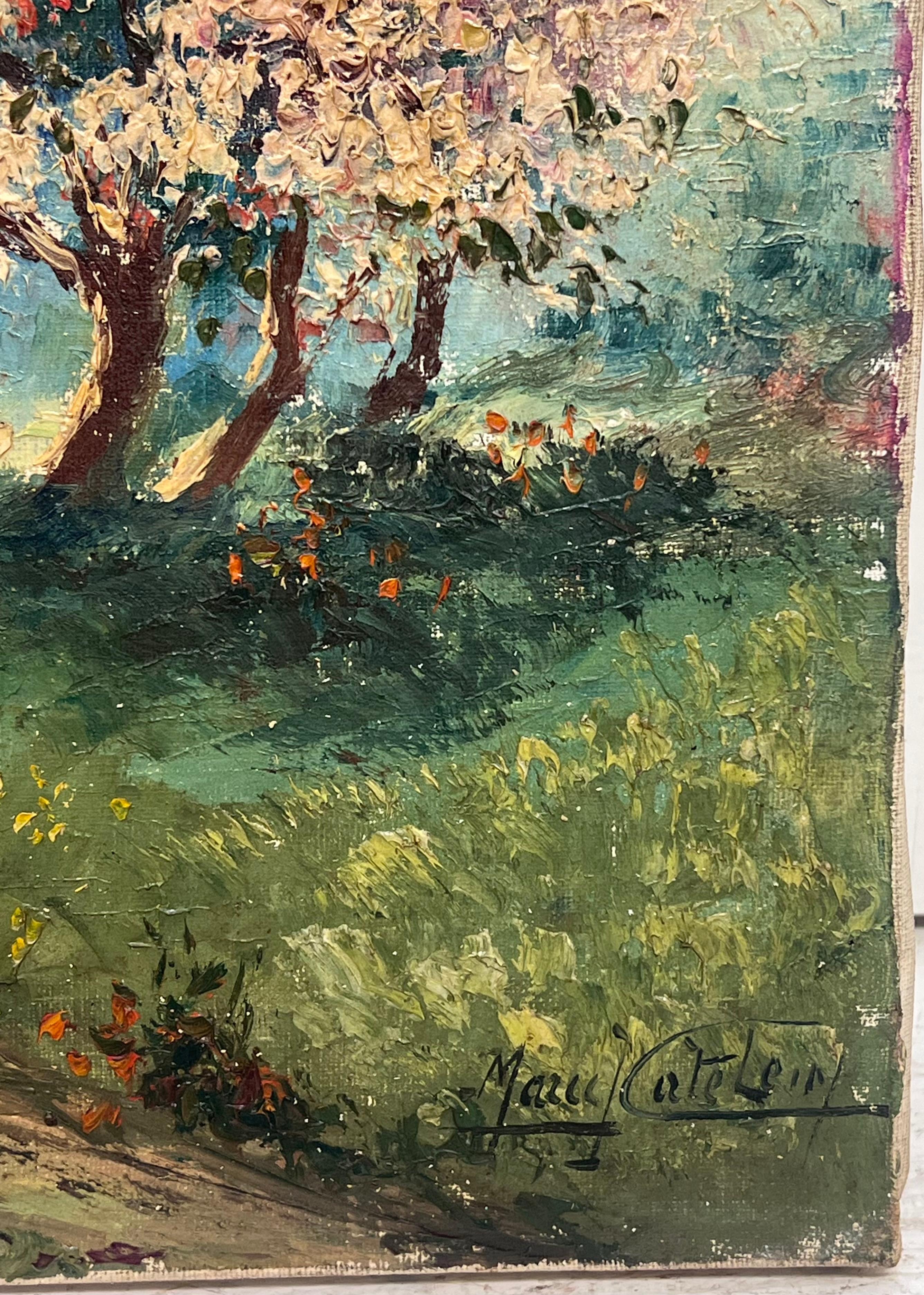 Árboles en flor en el paisaje
Artista francés, mediados del siglo XX
firmó Maut Catelin?
óleo sobre lienzo, sin enmarcar 
lienzo: 15 x 22 pulgadas
Procedencia: colección privada, Francia
Estado: podría beneficiarse de una limpieza, pero está en buen
