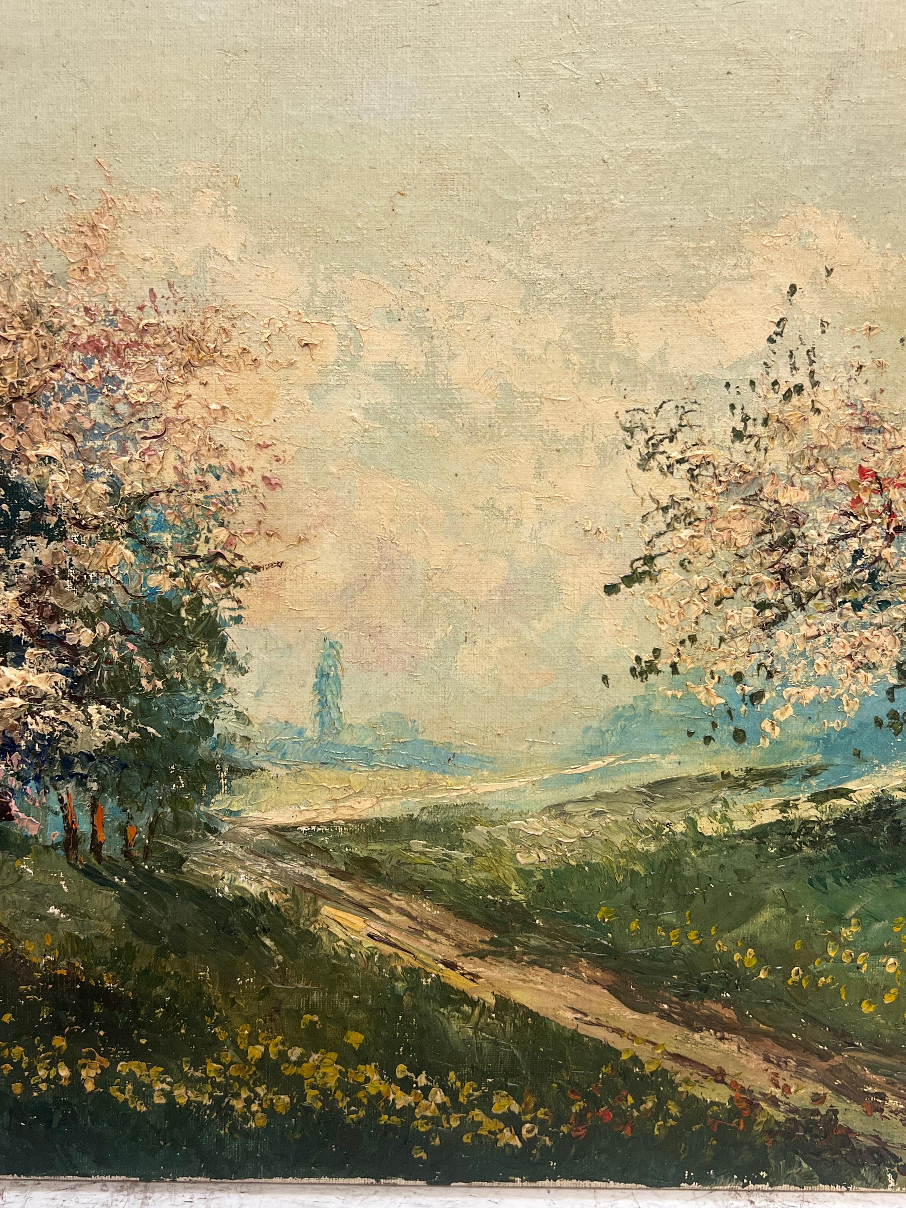 1950's Pintura al óleo francesa postimpresionista firmada Árboles en flor en un paisaje en venta 2