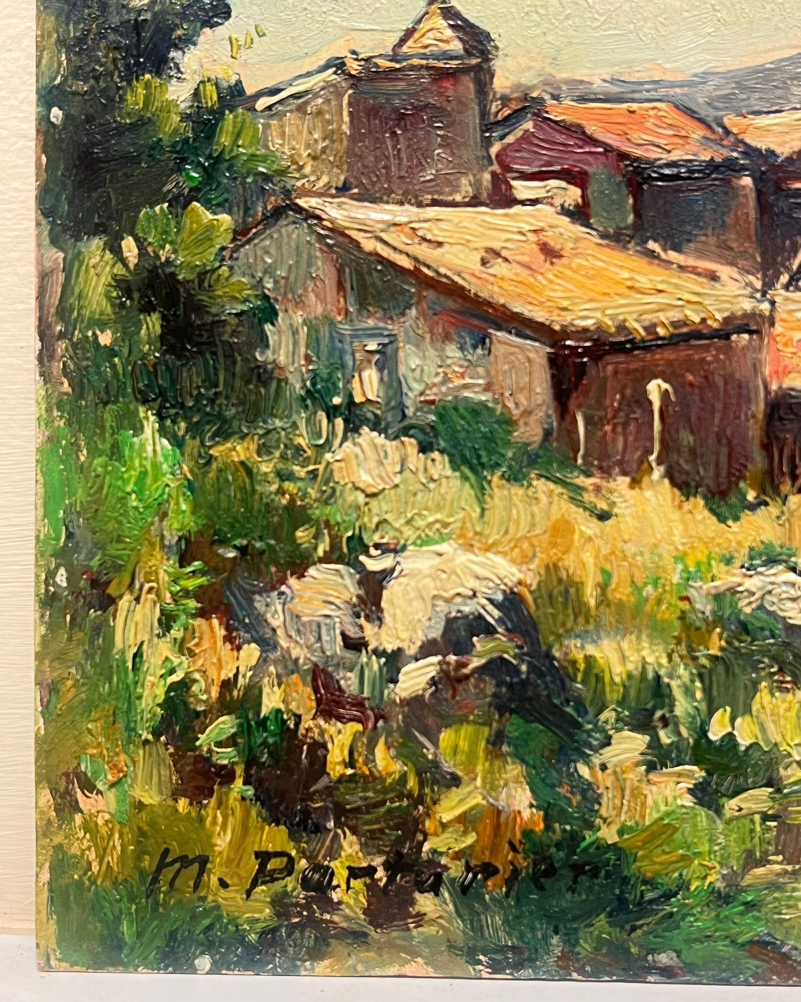 1950's French Signed Oil Sunlit Village in Provence French Oil Painting For Sale 1