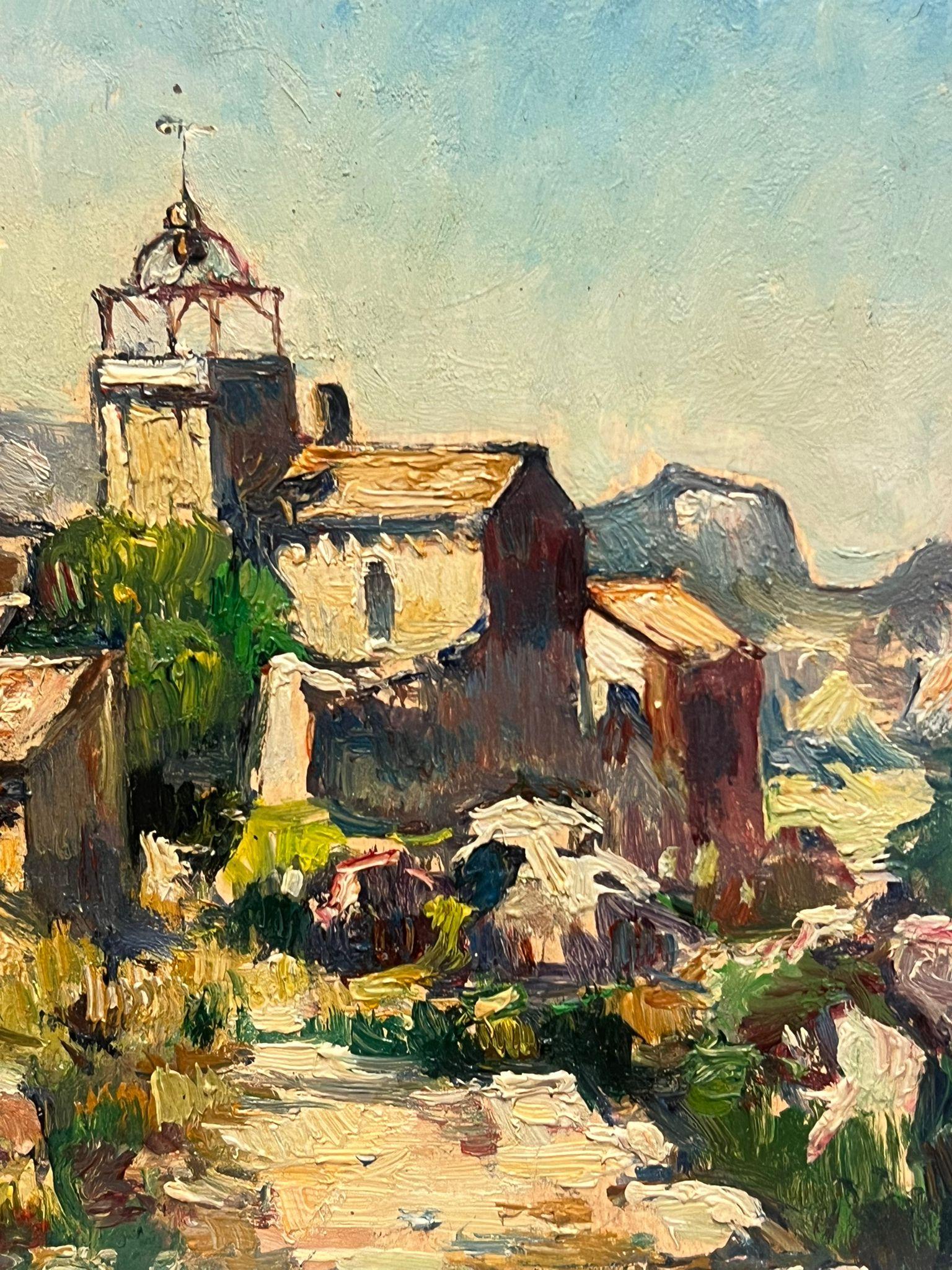 1950's French Signed Oil Sunlit Village in Provence French Oil Painting For Sale 3