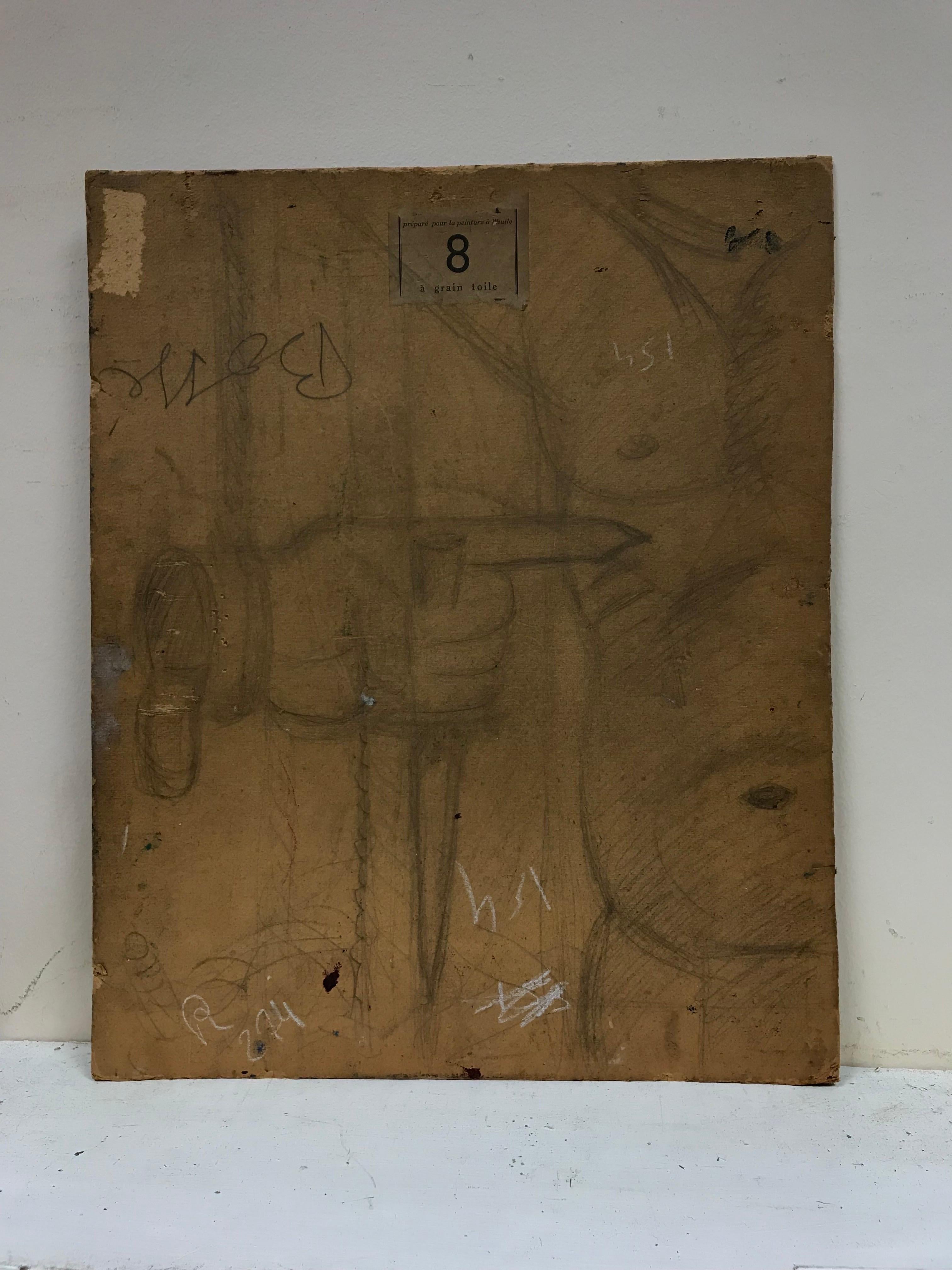 1950's Óleo firmado en francés/español - Caballo Rampante Modernista en Paisaje en venta 2