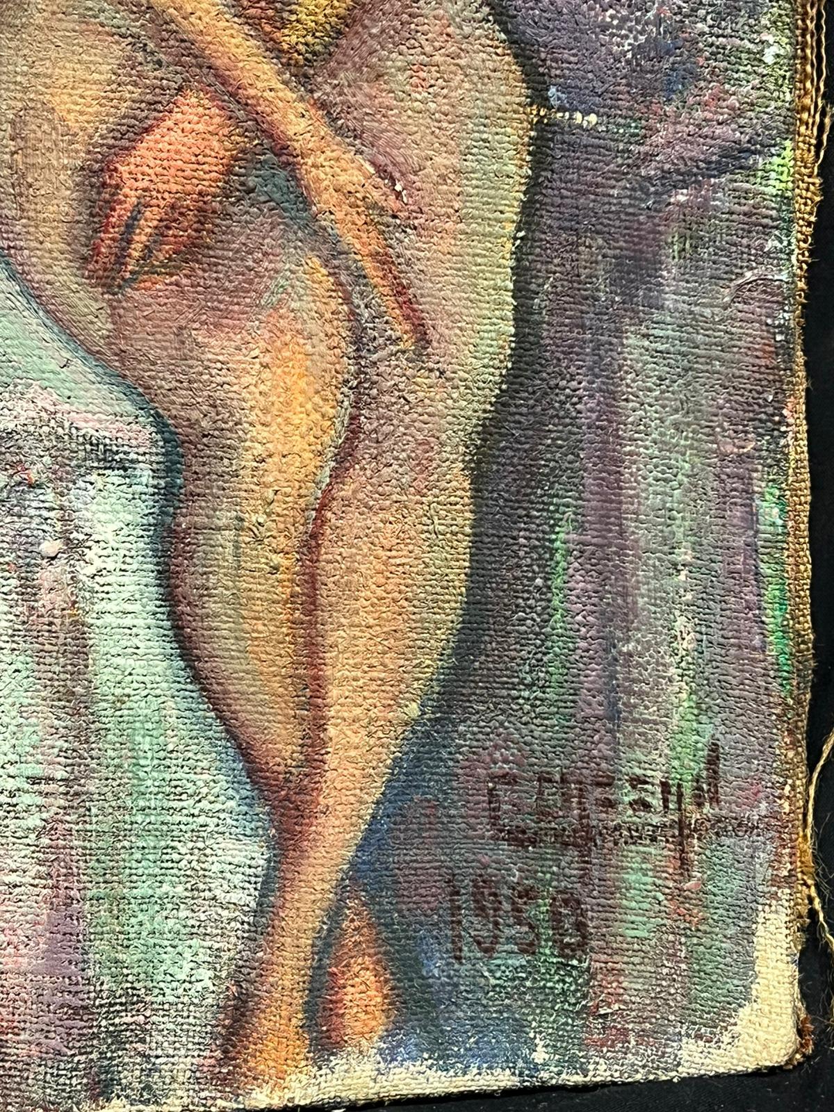 Paisaje onírico surrealista con desnudos
Artista francés, mediados del siglo XX
óleo sobre lienzo firmado, sin enmarcar
¿fecha de 1958?
Lienzo : 30 x 37,5 pulgadas
Procedencia: colección privada, Francia
Estado: muy buen estado

Descripción:
Este