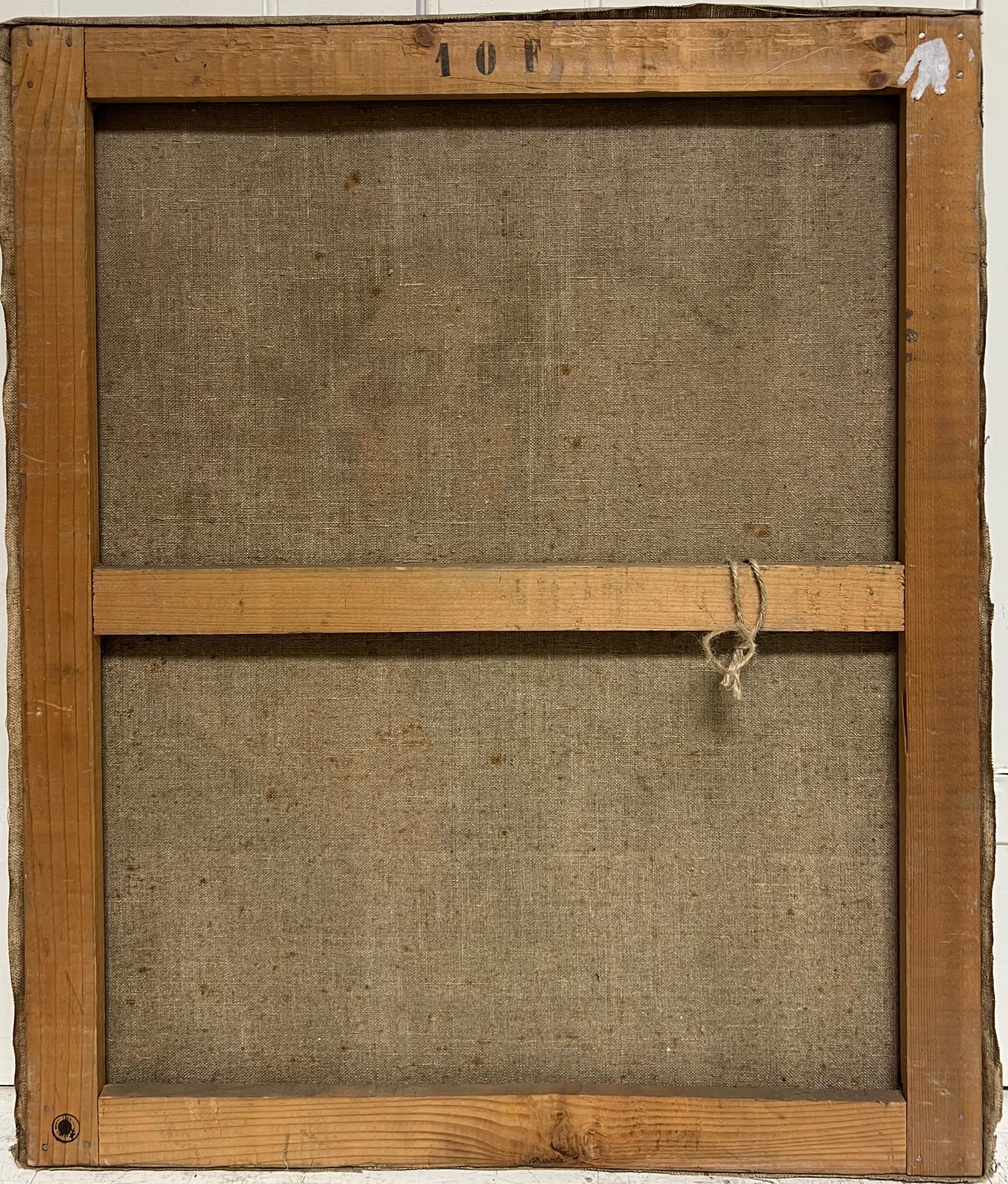 Óleo impresionista francés de mediados de siglo 1950 Flores en jarrón en alféizar de ventana en venta 4