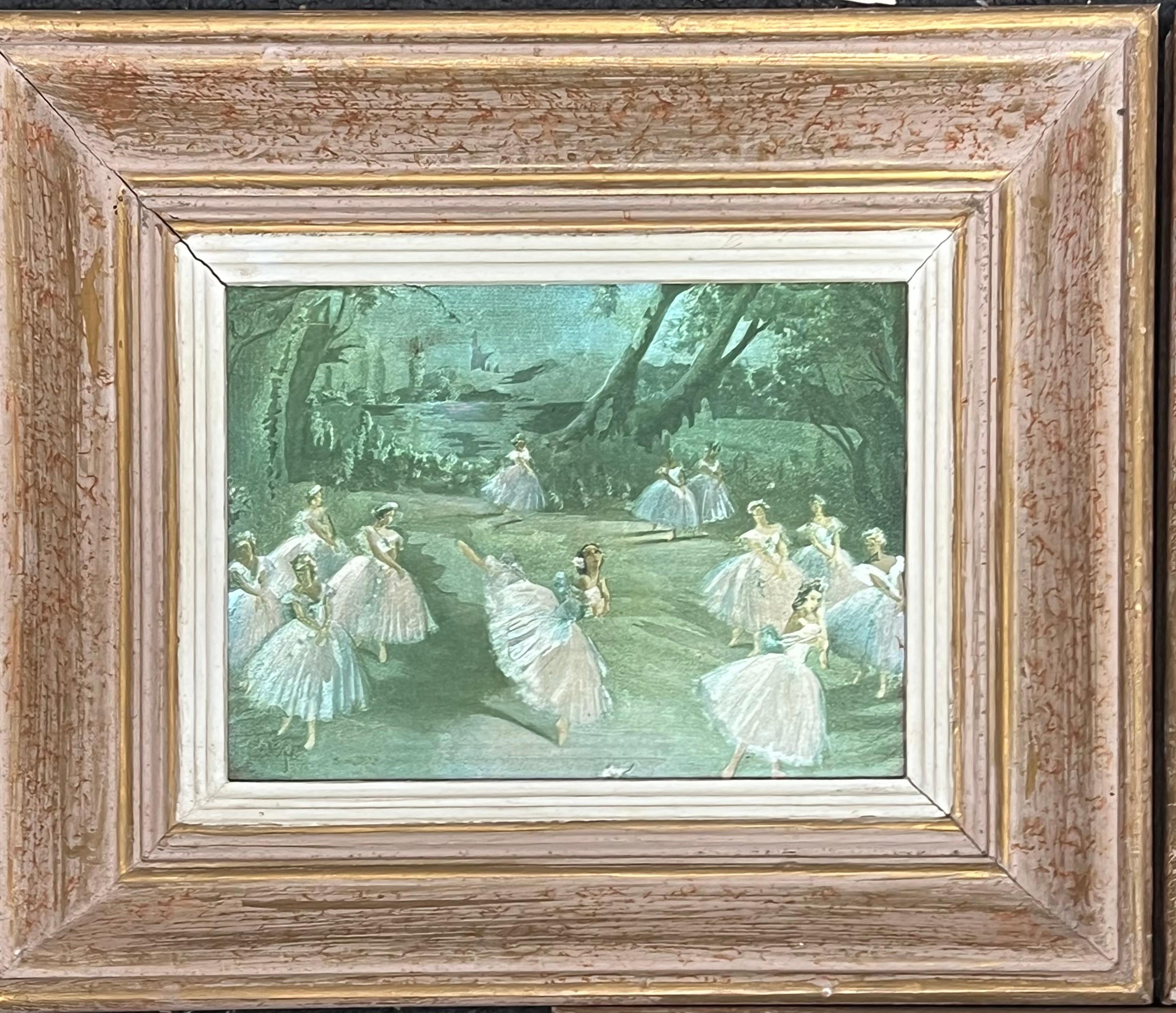 1960 French Metallic Ballerina Green and Gold Prints Set di tre stampe con cornice - Painting di French School