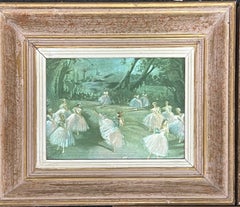 1960 French Metallic Ballerina Green and Gold Prints Set of Three Framed