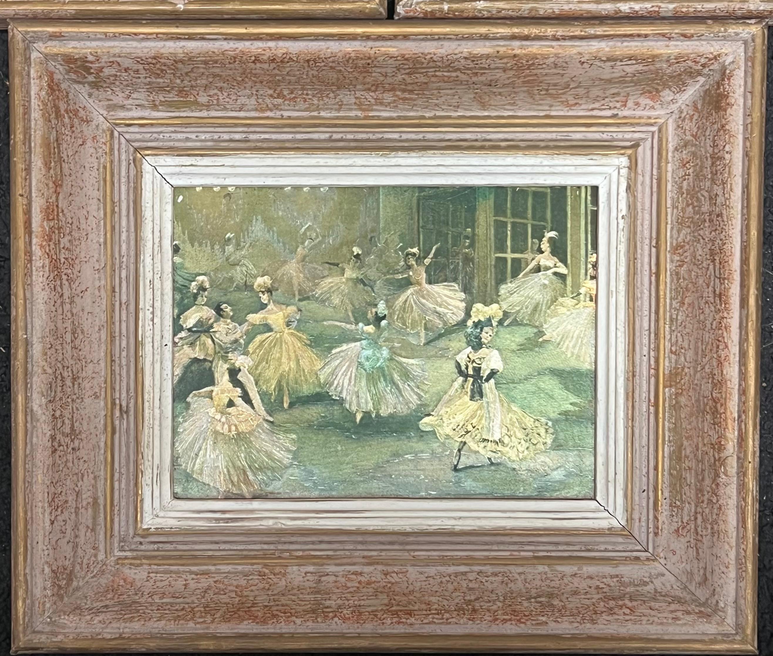1960 French Metallic Ballerina Green and Gold Prints Set di tre stampe con cornice - Painting Scuola francese di French School