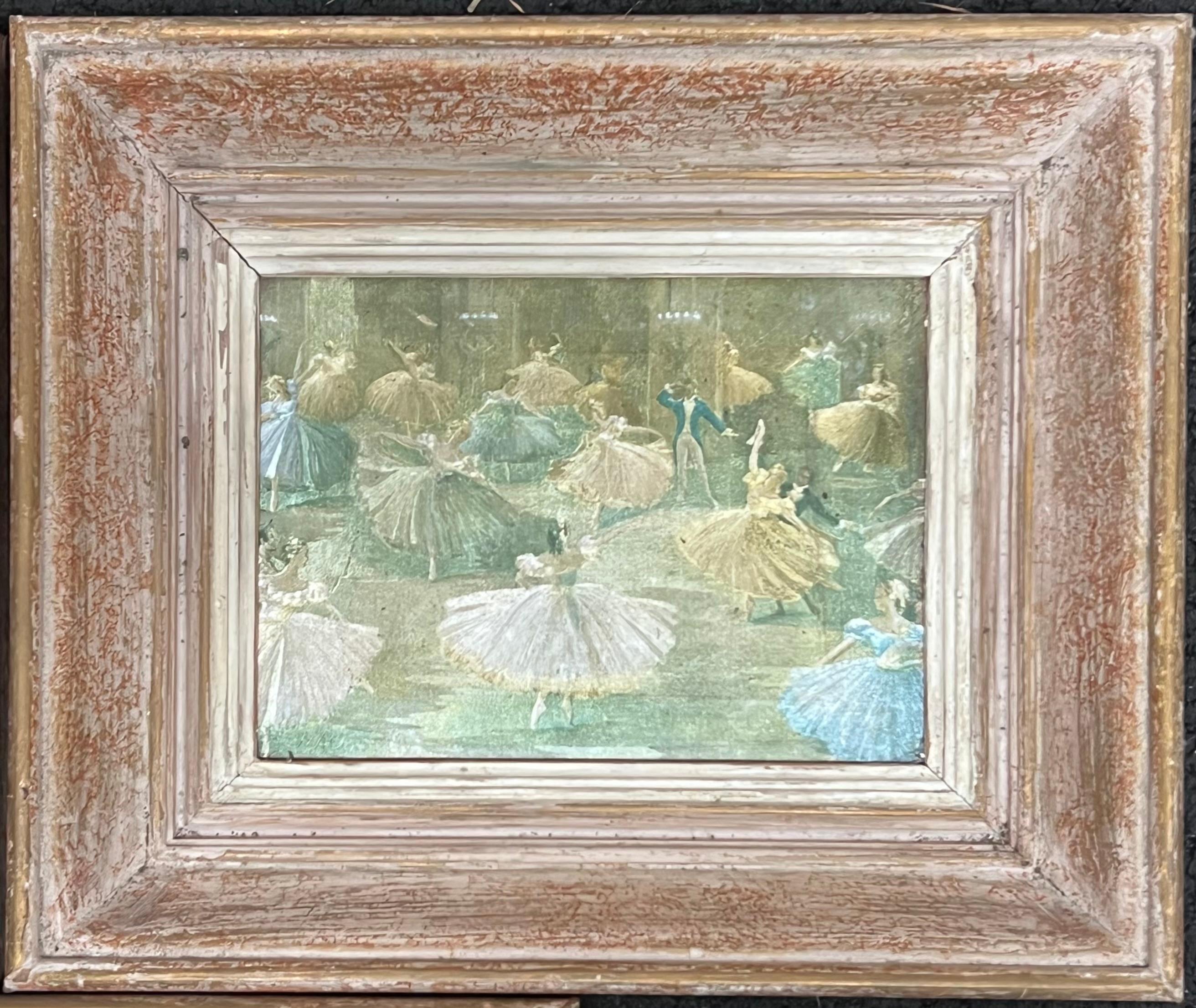 1960 French Metallic Ballerina Green and Gold Prints Set di tre stampe con cornice - Figurative Painting Beige di French School