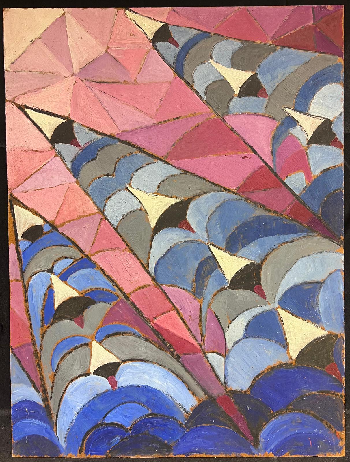 1960's Französisch abstrakte kubistische Ölgemälde Erstaunliche Farben & Formen Großer Maßstab – Painting von French School