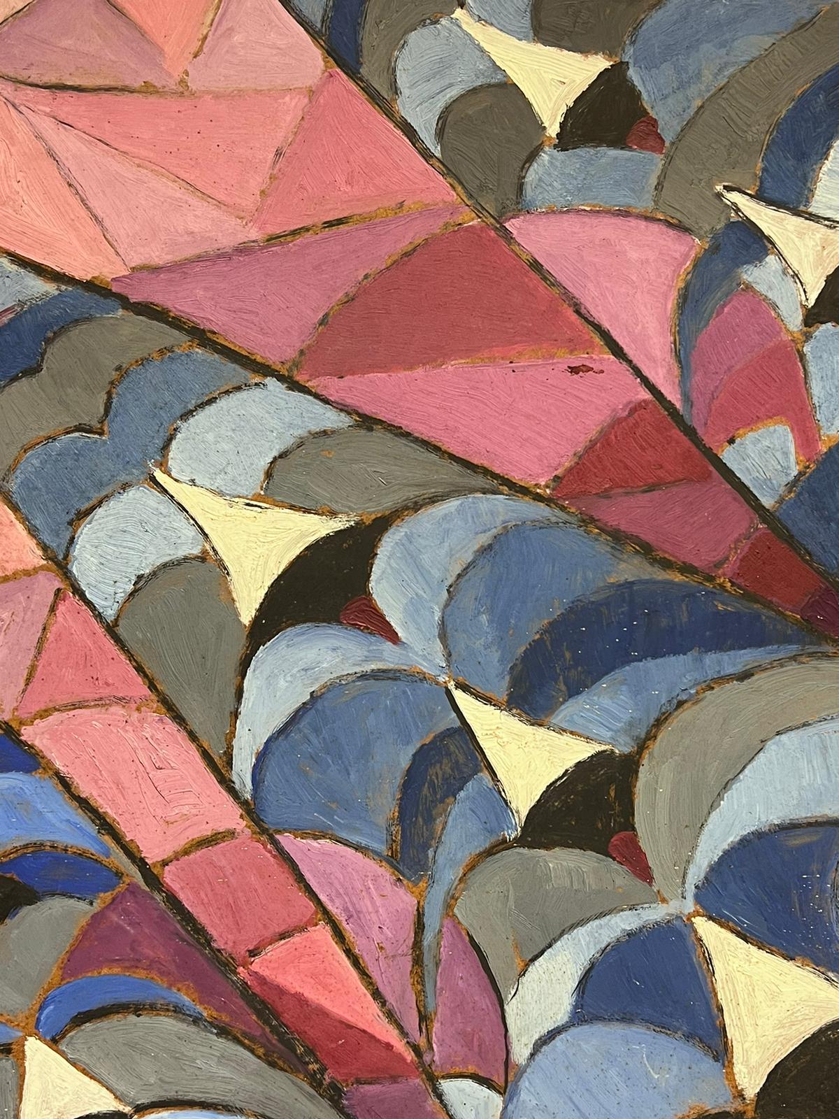 1960's Französisch abstrakte kubistische Ölgemälde Erstaunliche Farben & Formen Großer Maßstab (Kubismus), Painting, von French School