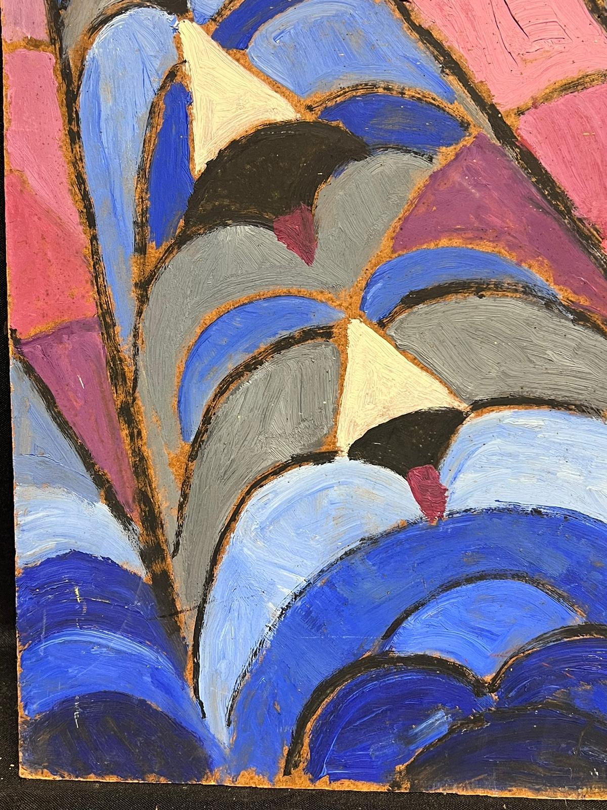 1960's Französisch abstrakte kubistische Ölgemälde Erstaunliche Farben & Formen Großer Maßstab (Braun), Abstract Painting, von French School