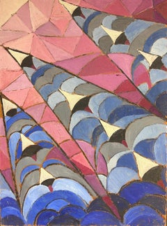 1960's French Abstract Cubist Oil Painting Amazing Colors & Shapes Large Scale