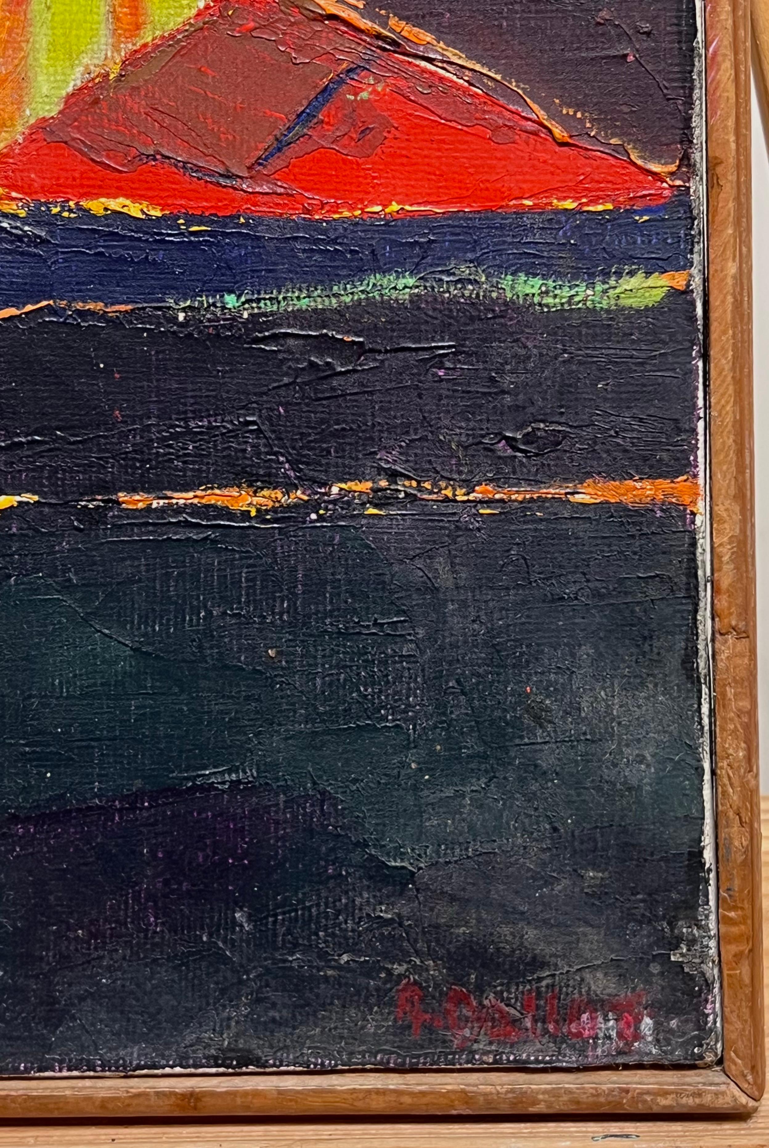 1960's Retrato Cubista Francés Abstracto de Mujer Ropa Colorida firmado Óleo en venta 3
