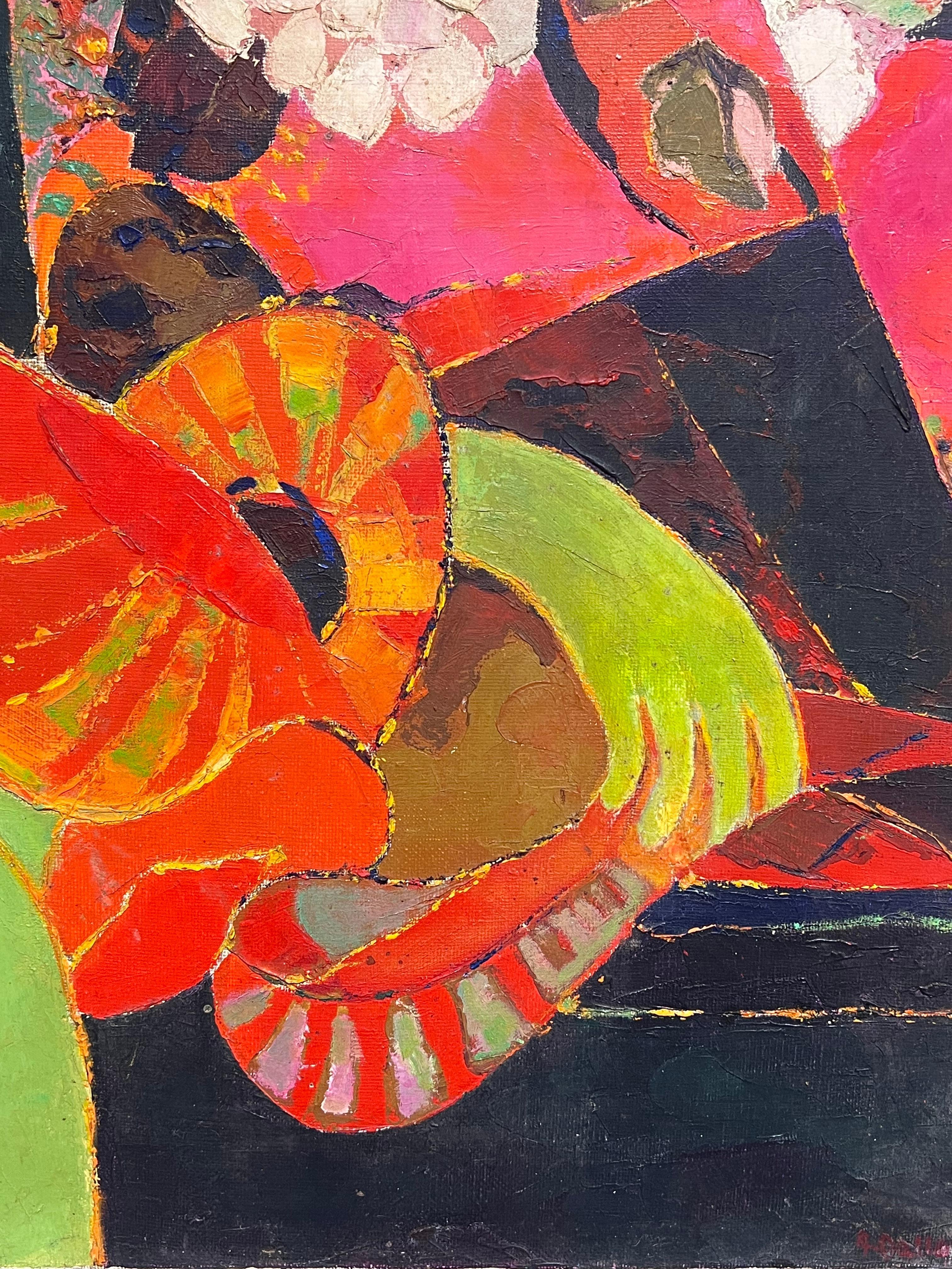 1960's Retrato Cubista Francés Abstracto de Mujer Ropa Colorida firmado Óleo en venta 5