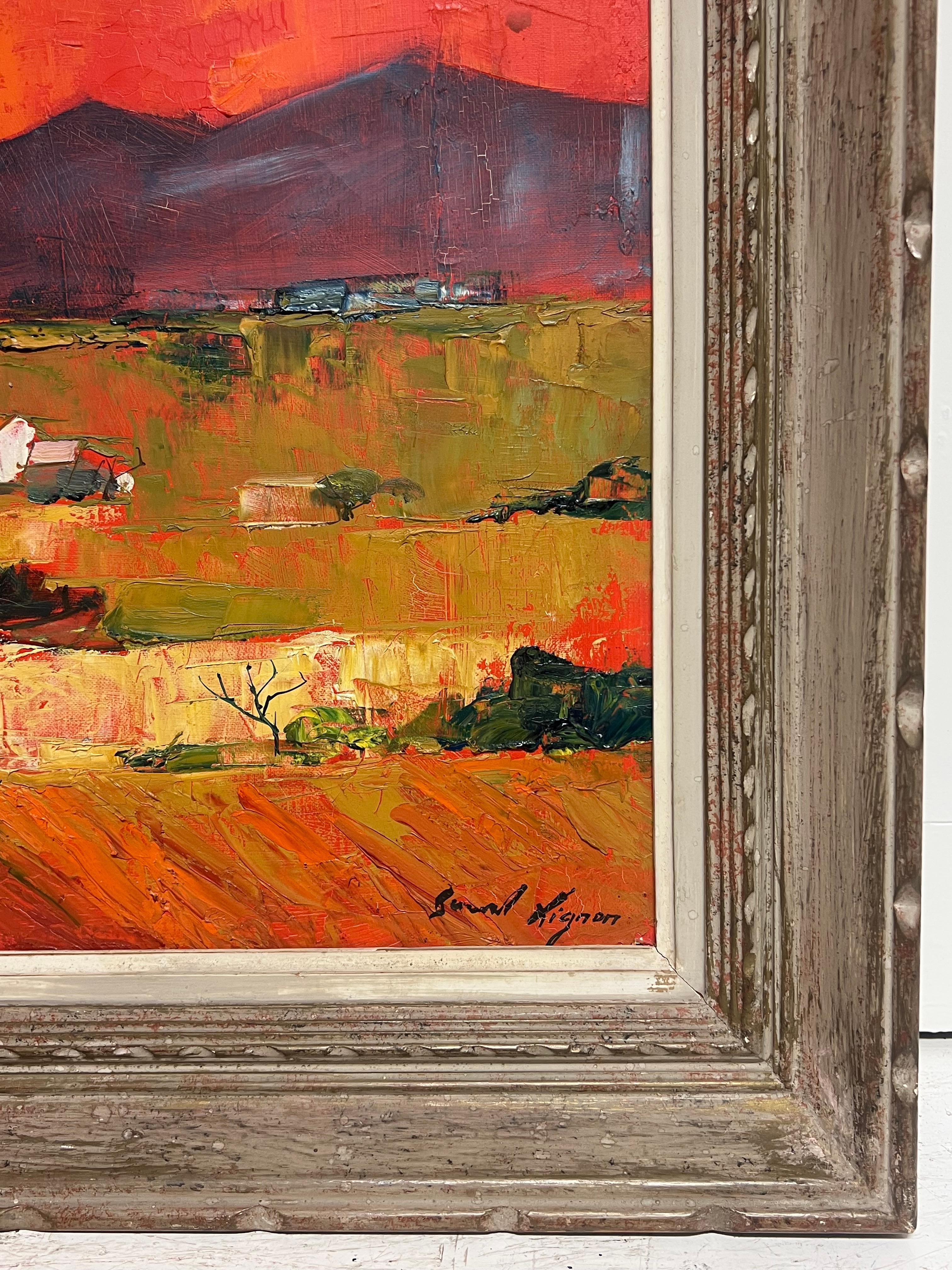 Grande peinture à l'huile moderniste française des années 1960, signée Sun Scorched Provence Landscape en vente 6