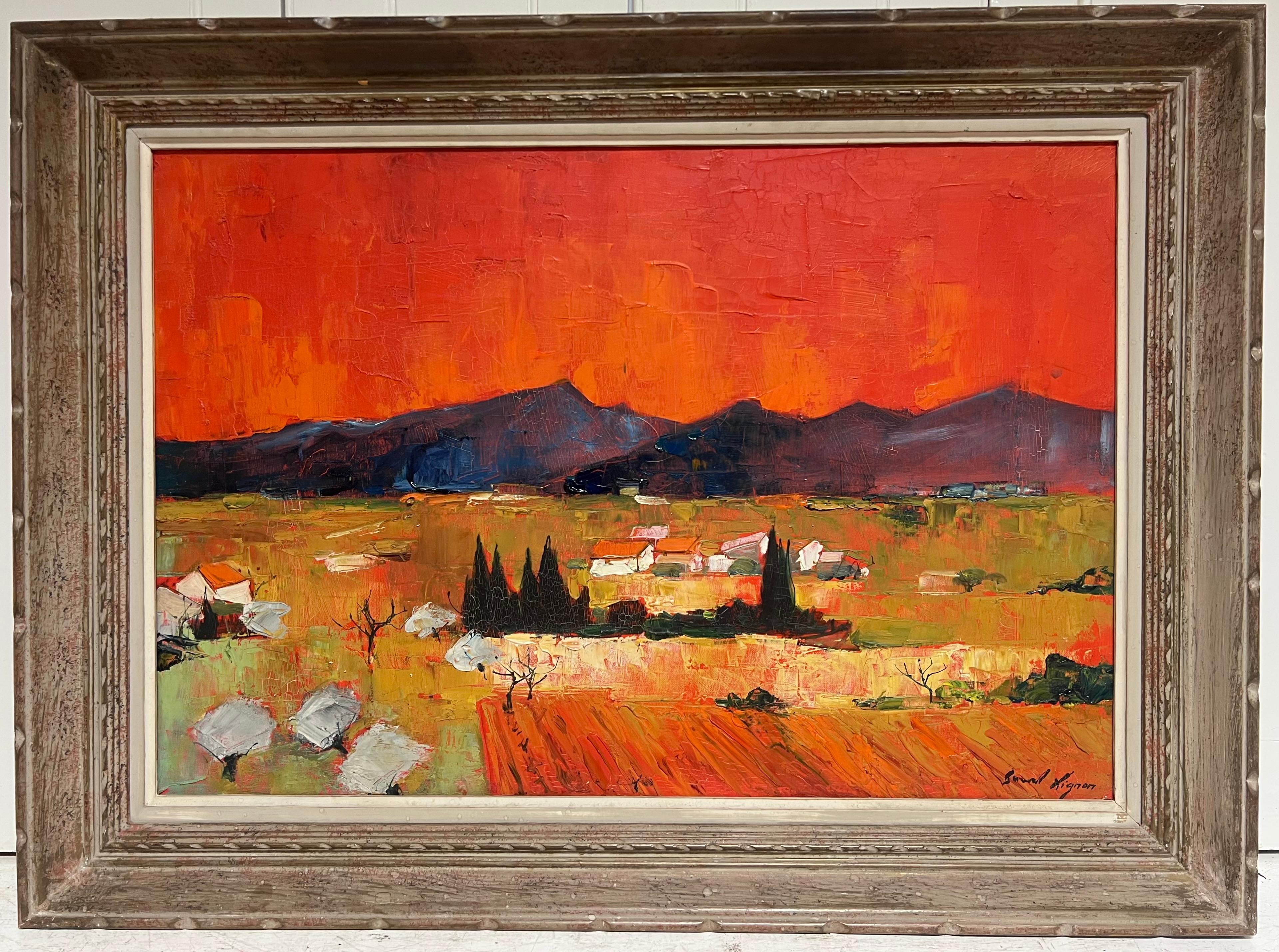 Grande peinture à l'huile moderniste française des années 1960, signée Sun Scorched Provence Landscape - Painting de French School