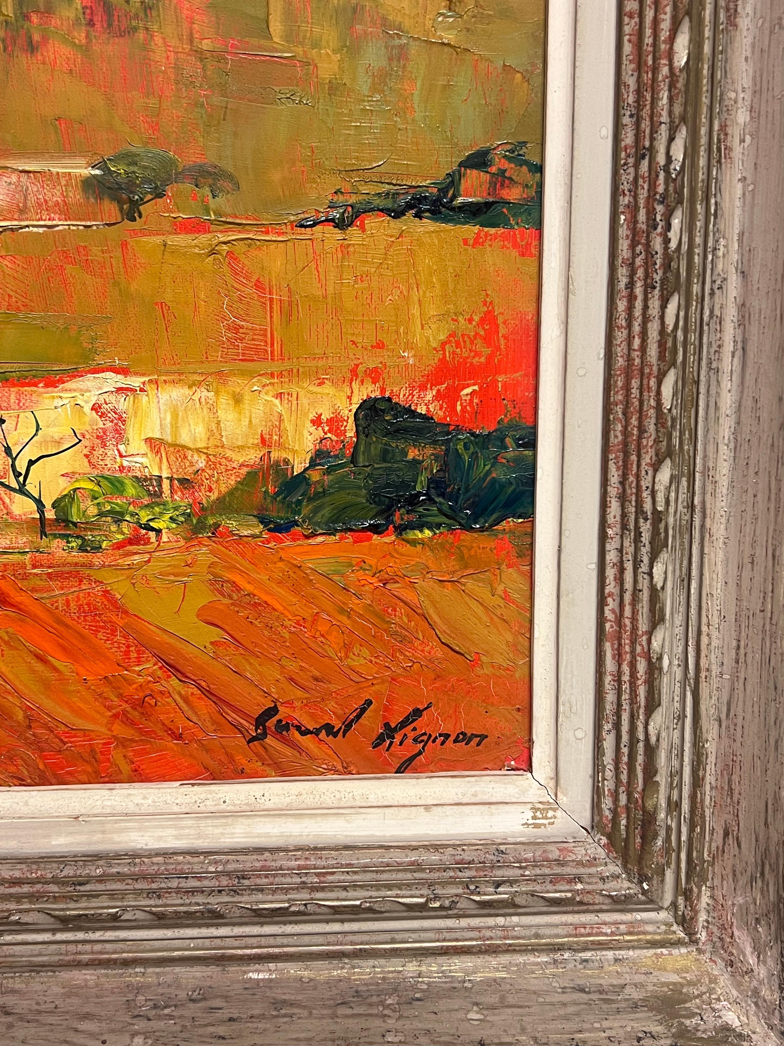 Grande peinture à l'huile moderniste française des années 1960, signée Sun Scorched Provence Landscape en vente 2