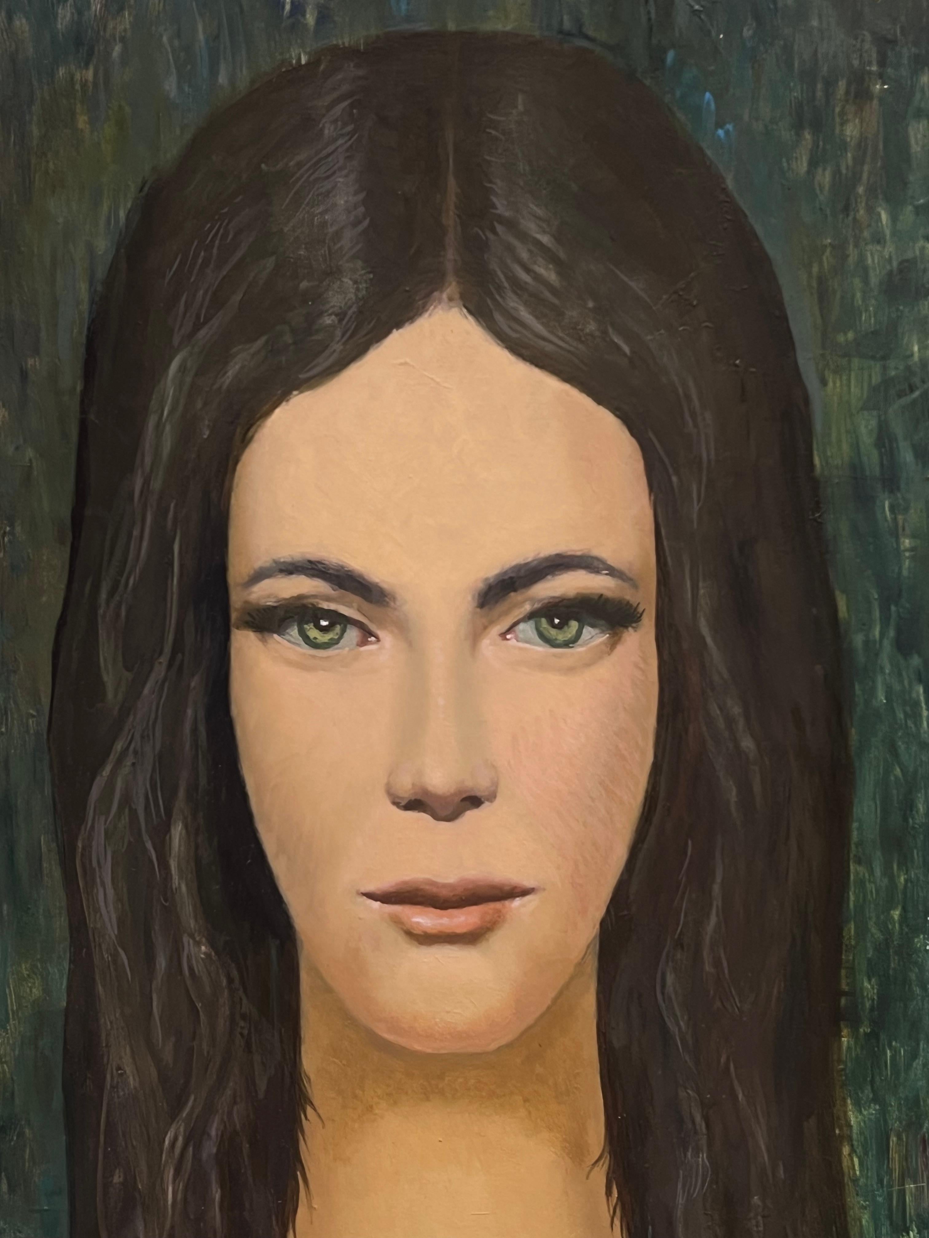 Pittura ad olio modernista francese degli anni '60 Ritratto di giovane donna Directional - Painting Impressionismo di French School