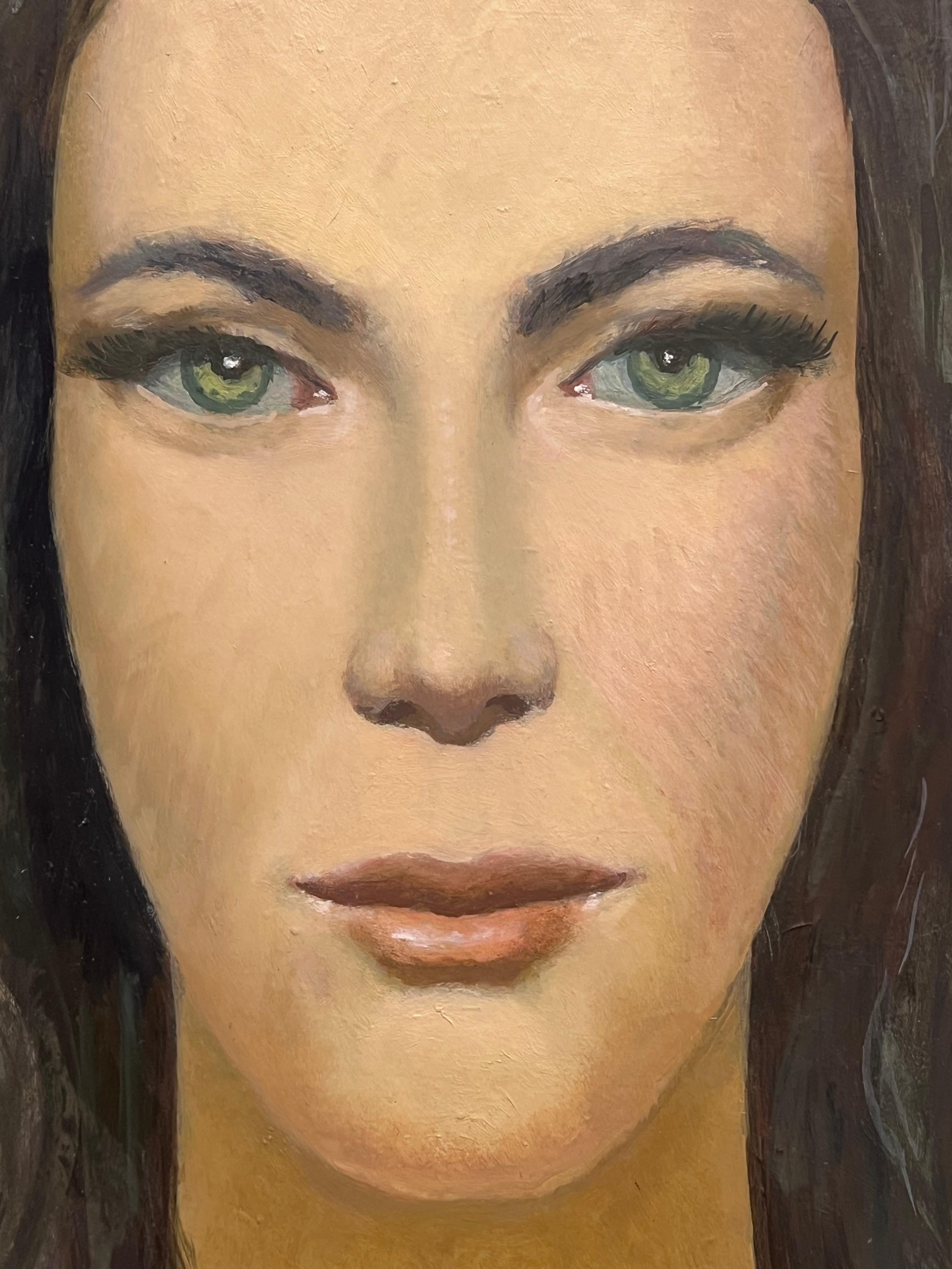 Pittura ad olio modernista francese degli anni '60 Ritratto di giovane donna Directional in vendita 1