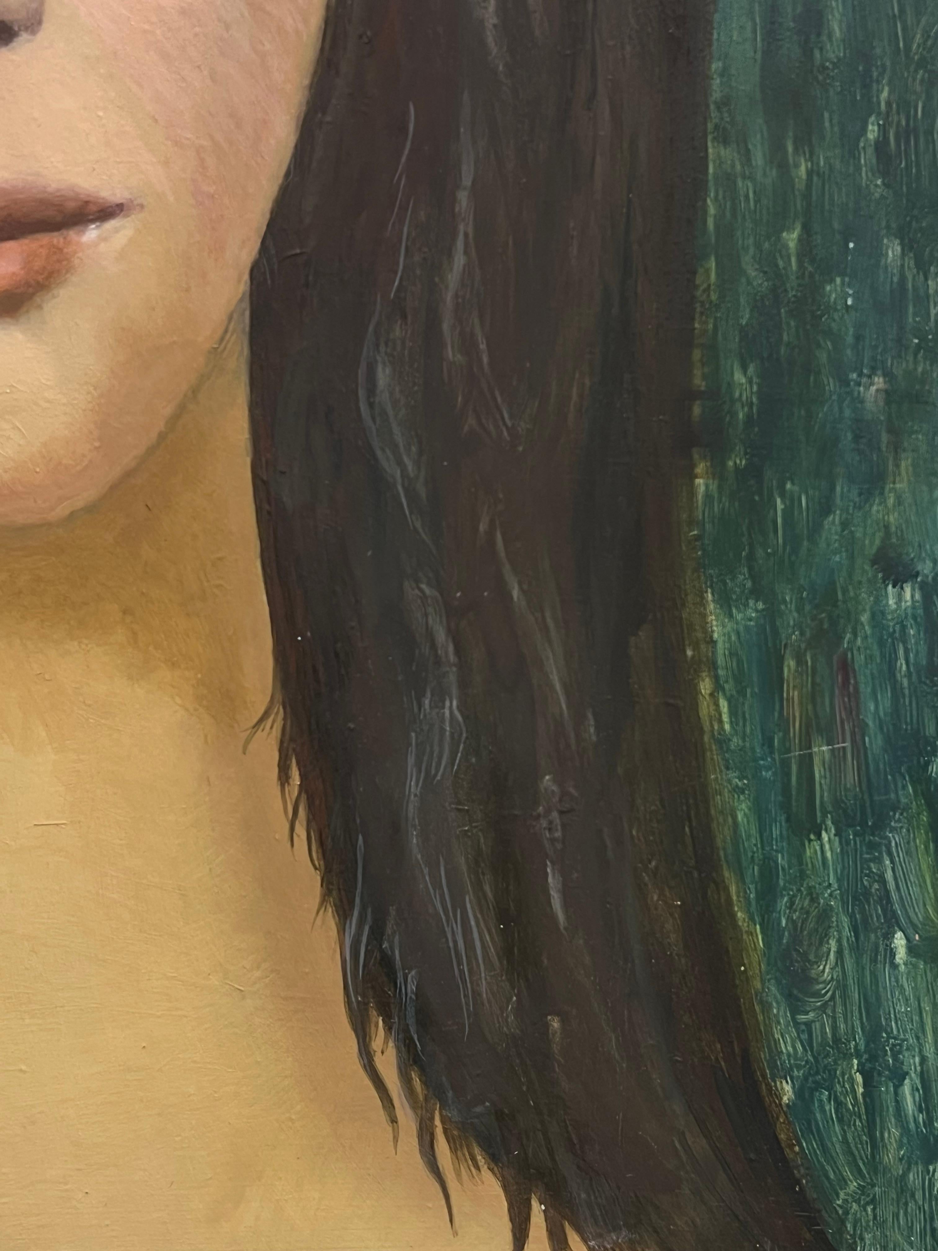 Pittura ad olio modernista francese degli anni '60 Ritratto di giovane donna Directional in vendita 2