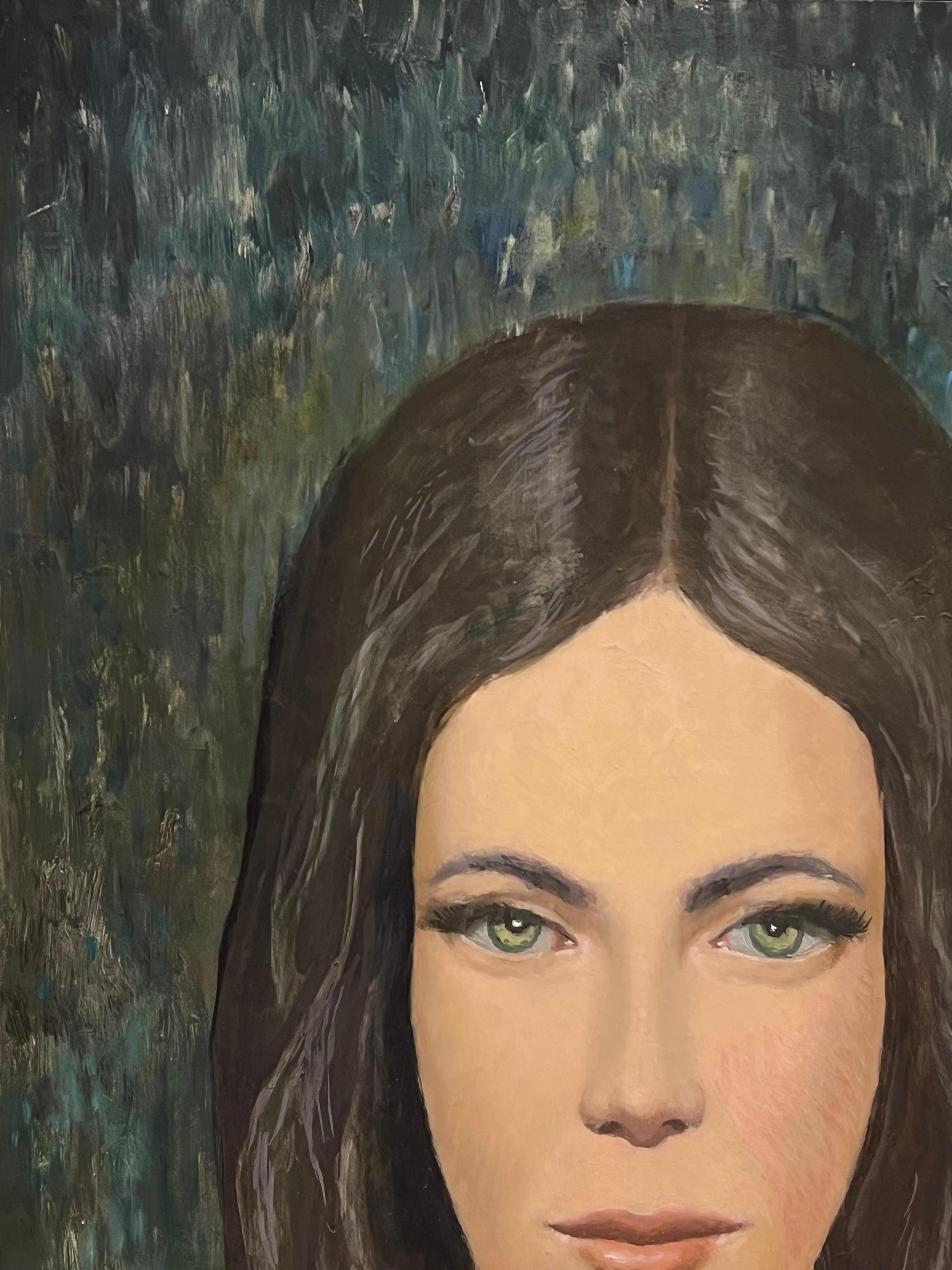 Pittura ad olio modernista francese degli anni '60 Ritratto di giovane donna Directional in vendita 4