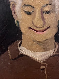 1960's French Modernist Oil Portrait of Elderly Lady Smiling